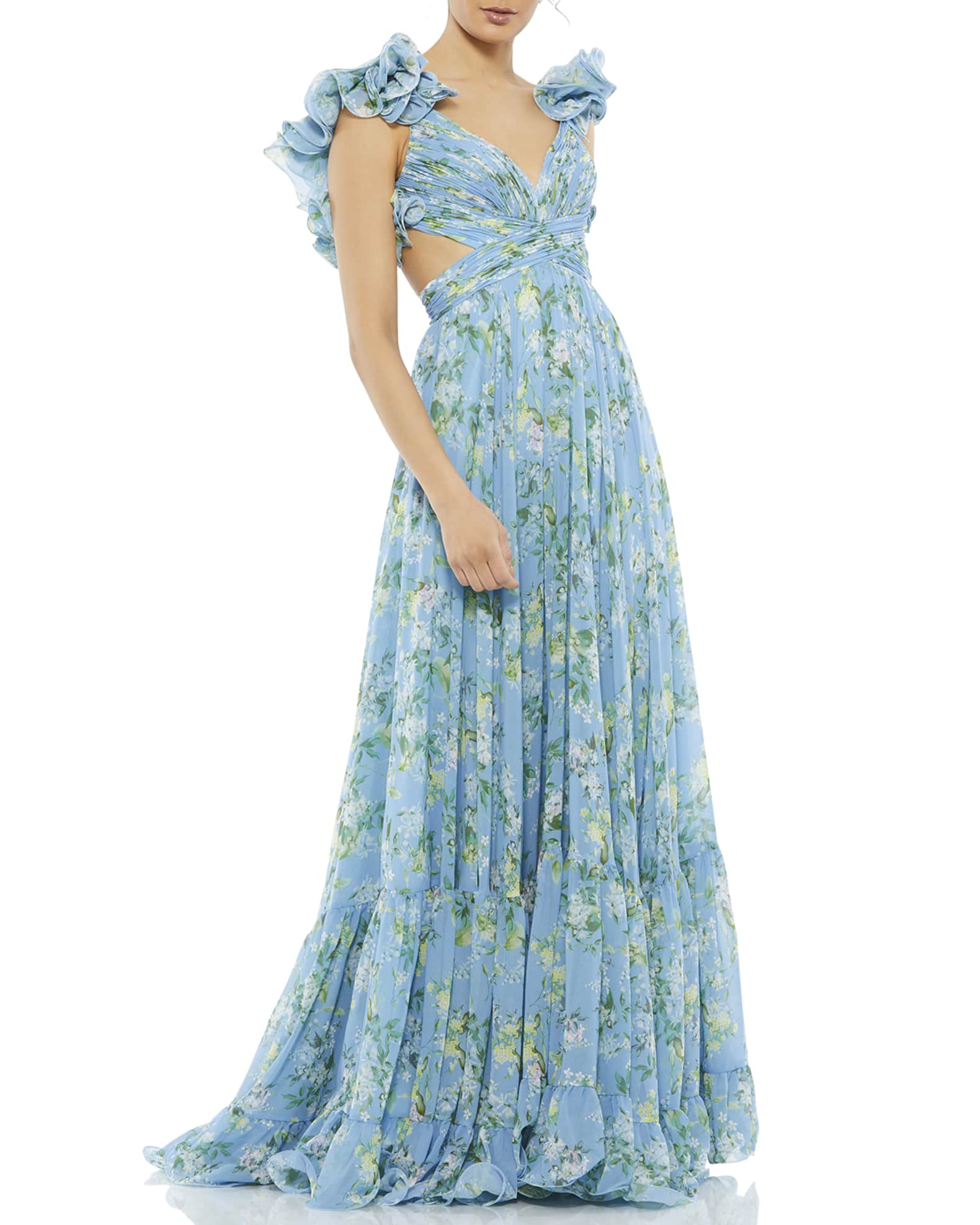 Mac Duggal Floral Chiffon RuffleStrap Gown Neiman Marcus