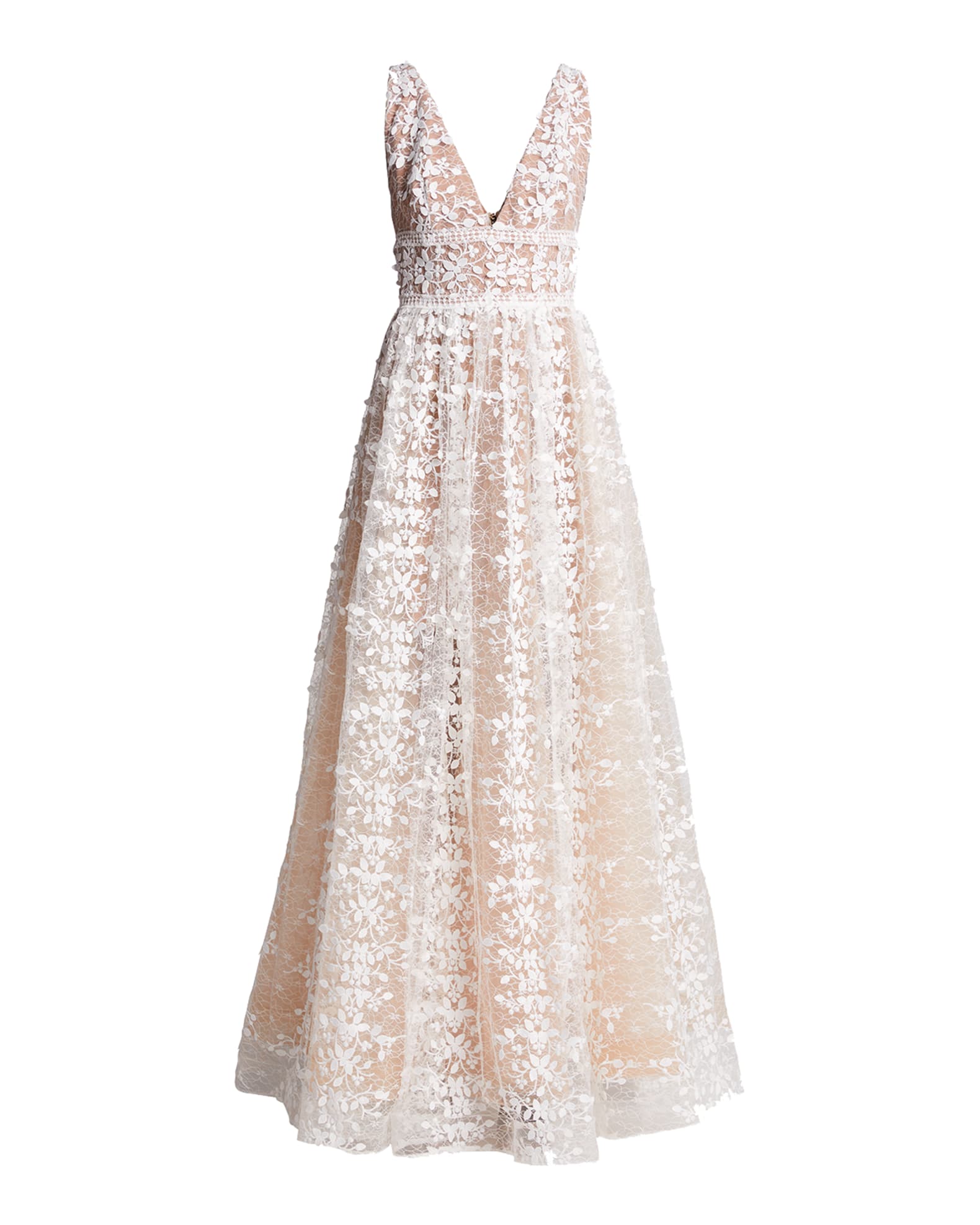 Bronx and Banco Megan V-Neck Lace Gown | Neiman Marcus