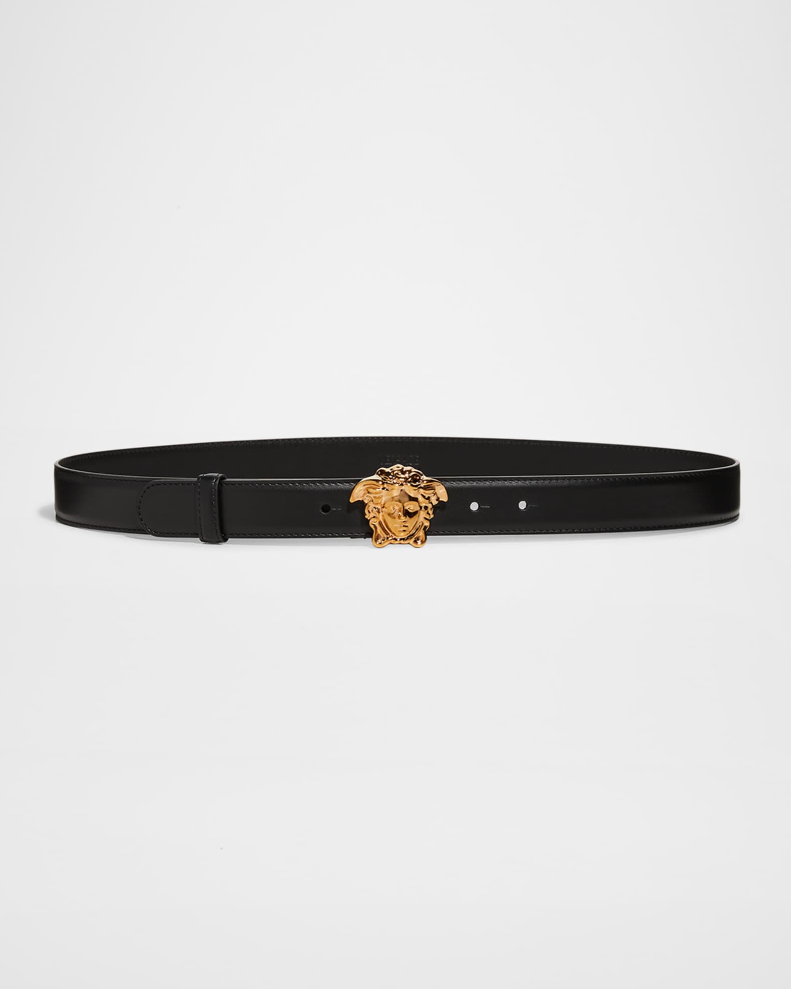 VERSACE: belt in smooth leather with metal Medusa - Black