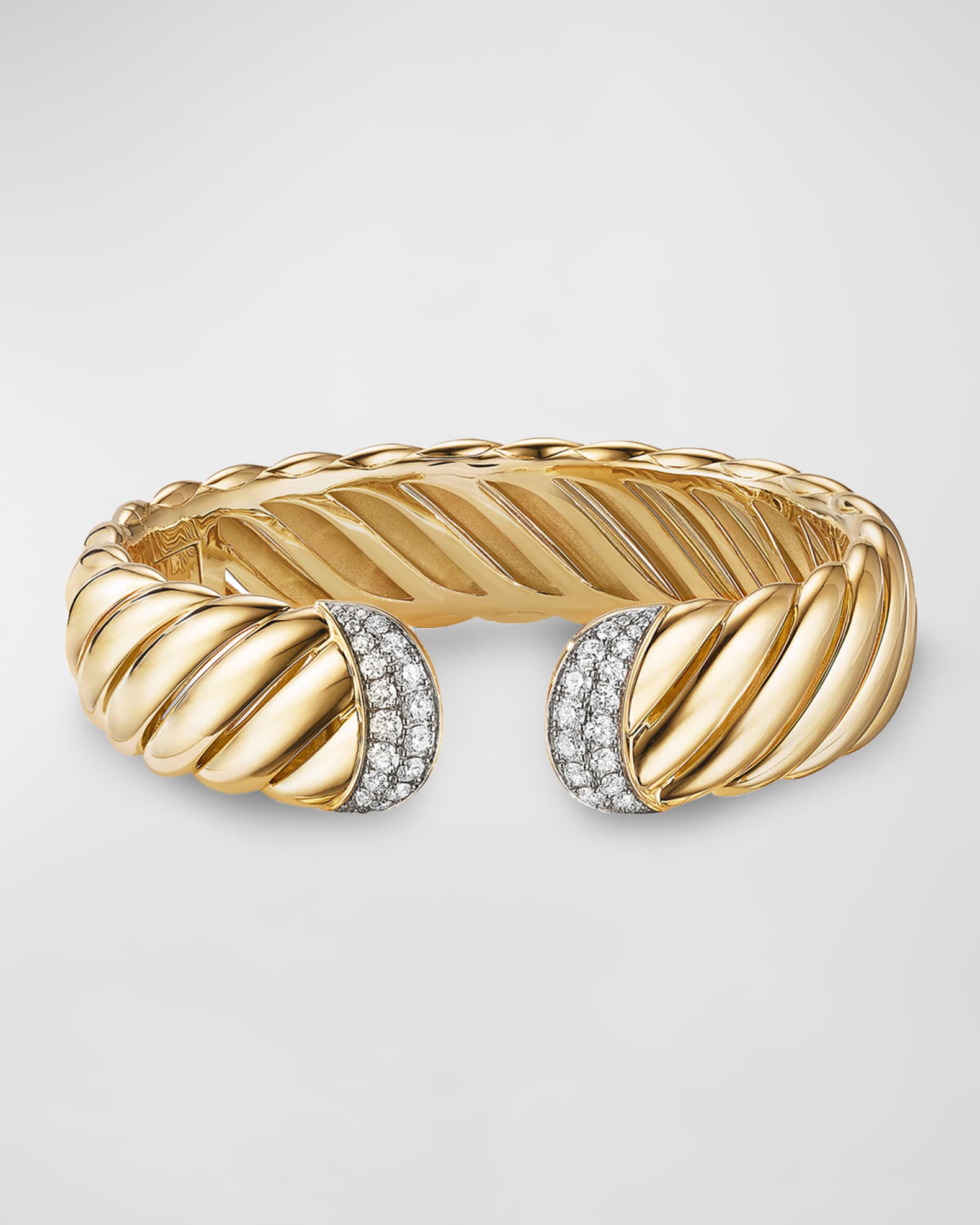 David Yurman Sculpted Cable Cuff Bracelet in 18K Yellow Gold with Pave