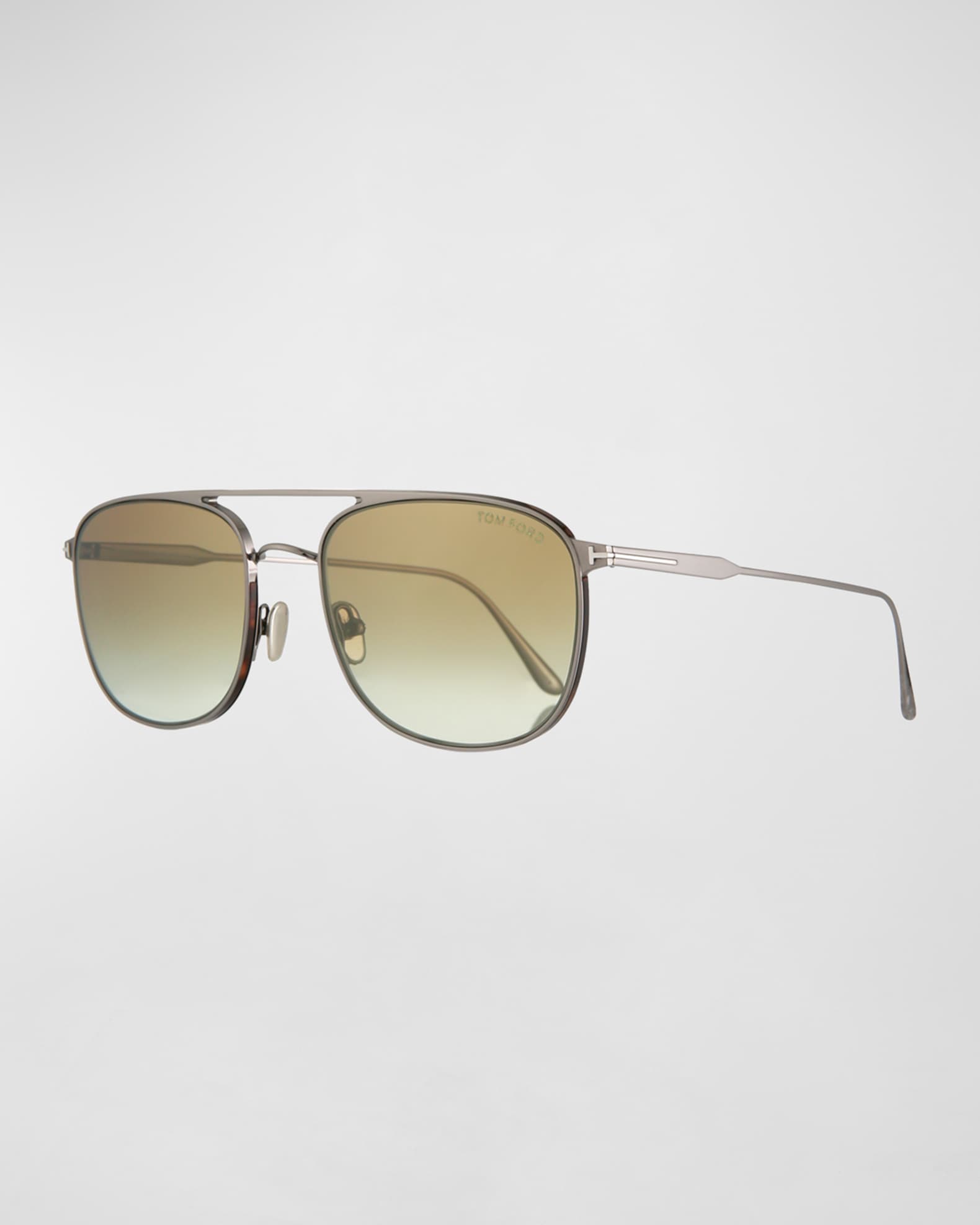 TOM FORD Men's Jake Round Metal DoubleBridge Sunglasses Neiman Marcus
