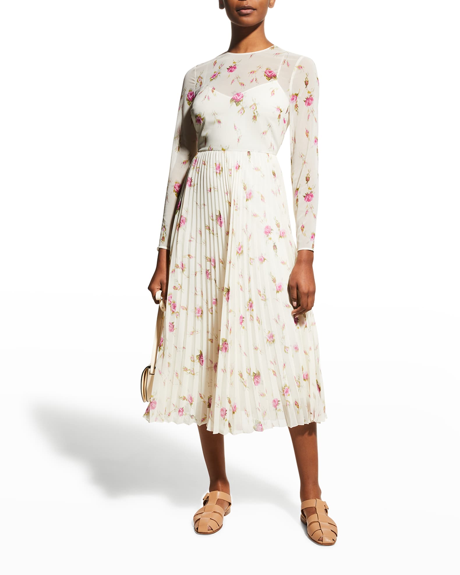 REDValentino Long-Sleeve Floral Midi Dress | Neiman Marcus