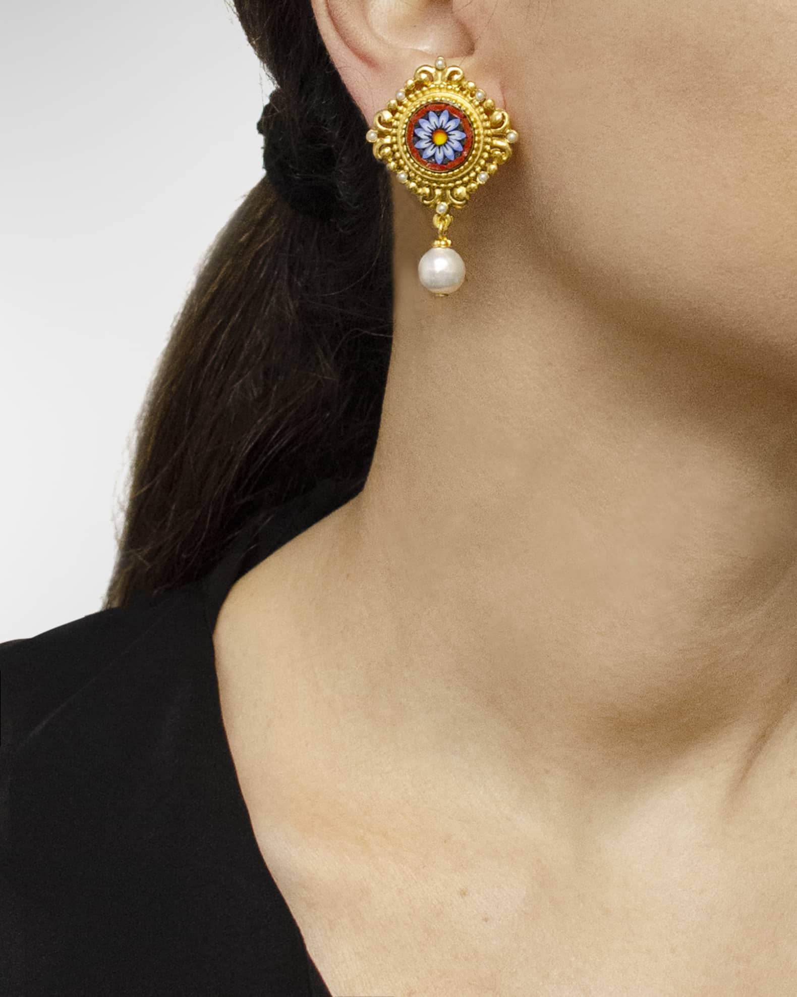 24k Gold-Plated Pearl Clip Drop Earrings 1