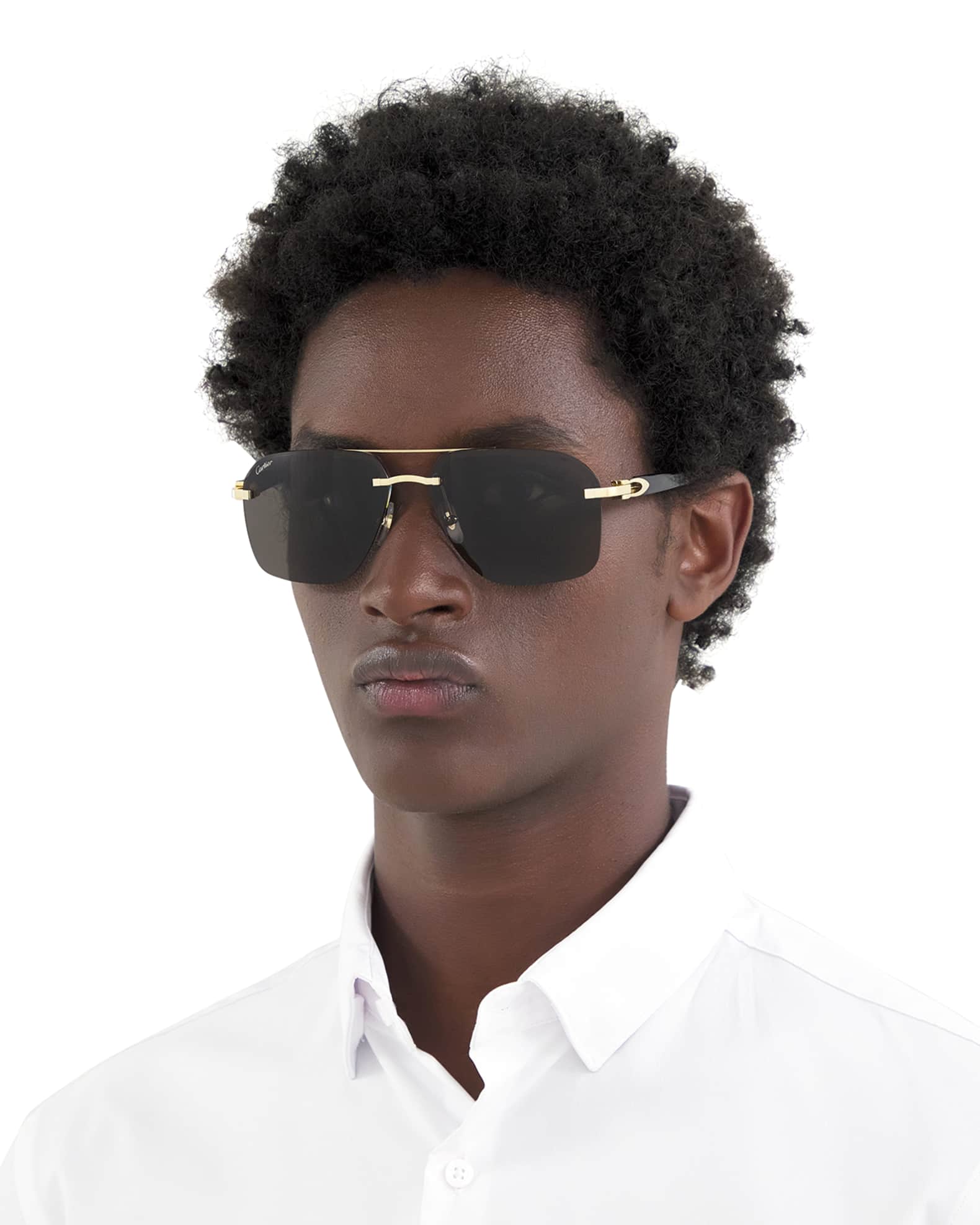 Cartier Men s Rimless Square Double Bridge Sunglasses Neiman Marcus