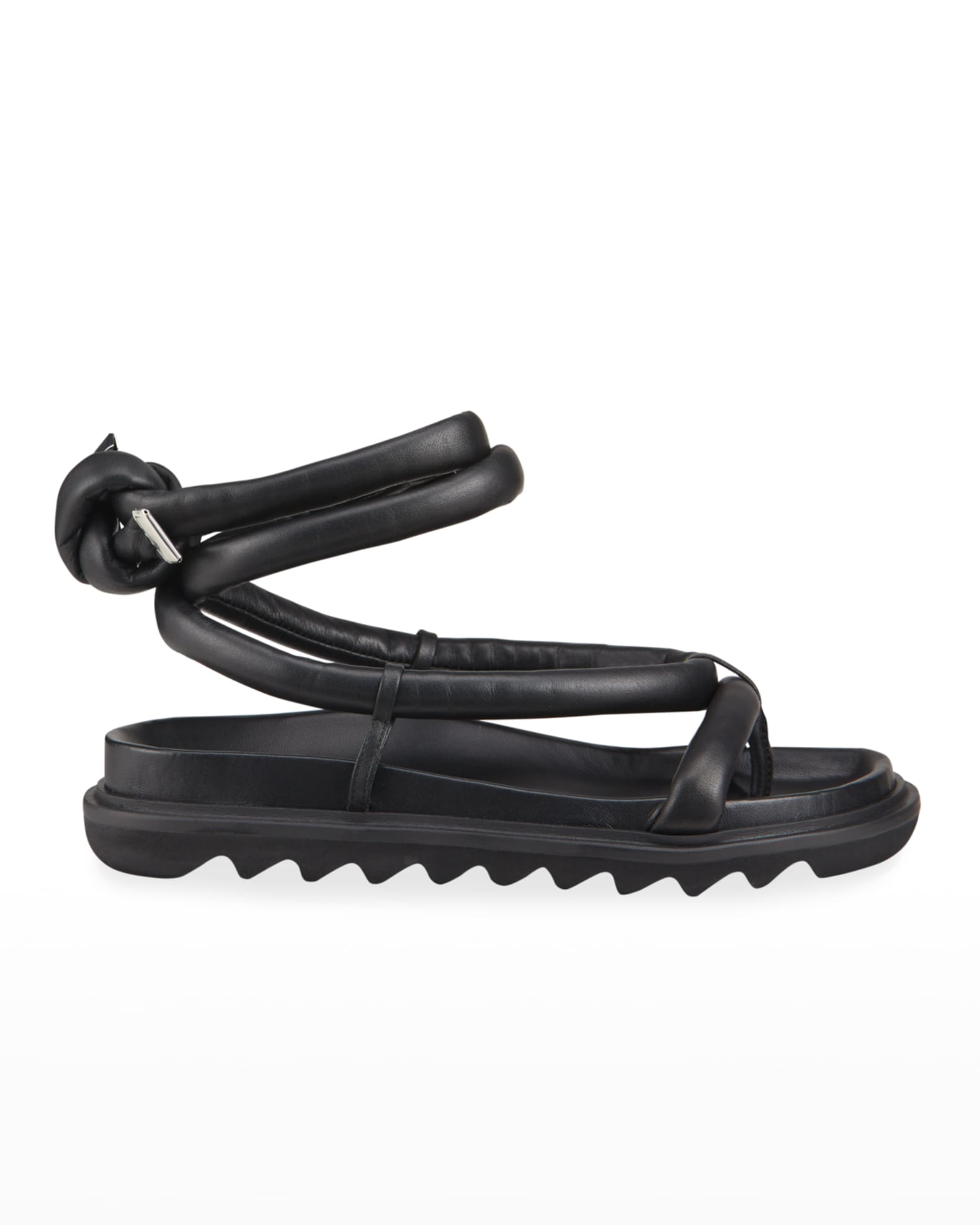 STUDIO AMELIA Tubular Leather Ankle-Tie Flat Sandals, Black | Neiman Marcus