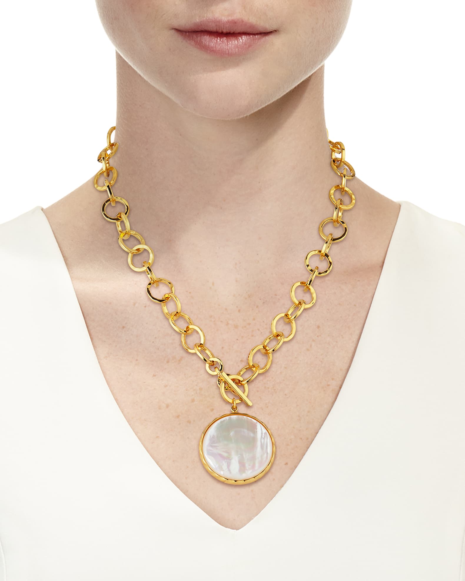 Bezel-Set Mother-of-Pearl Chain Necklace 1