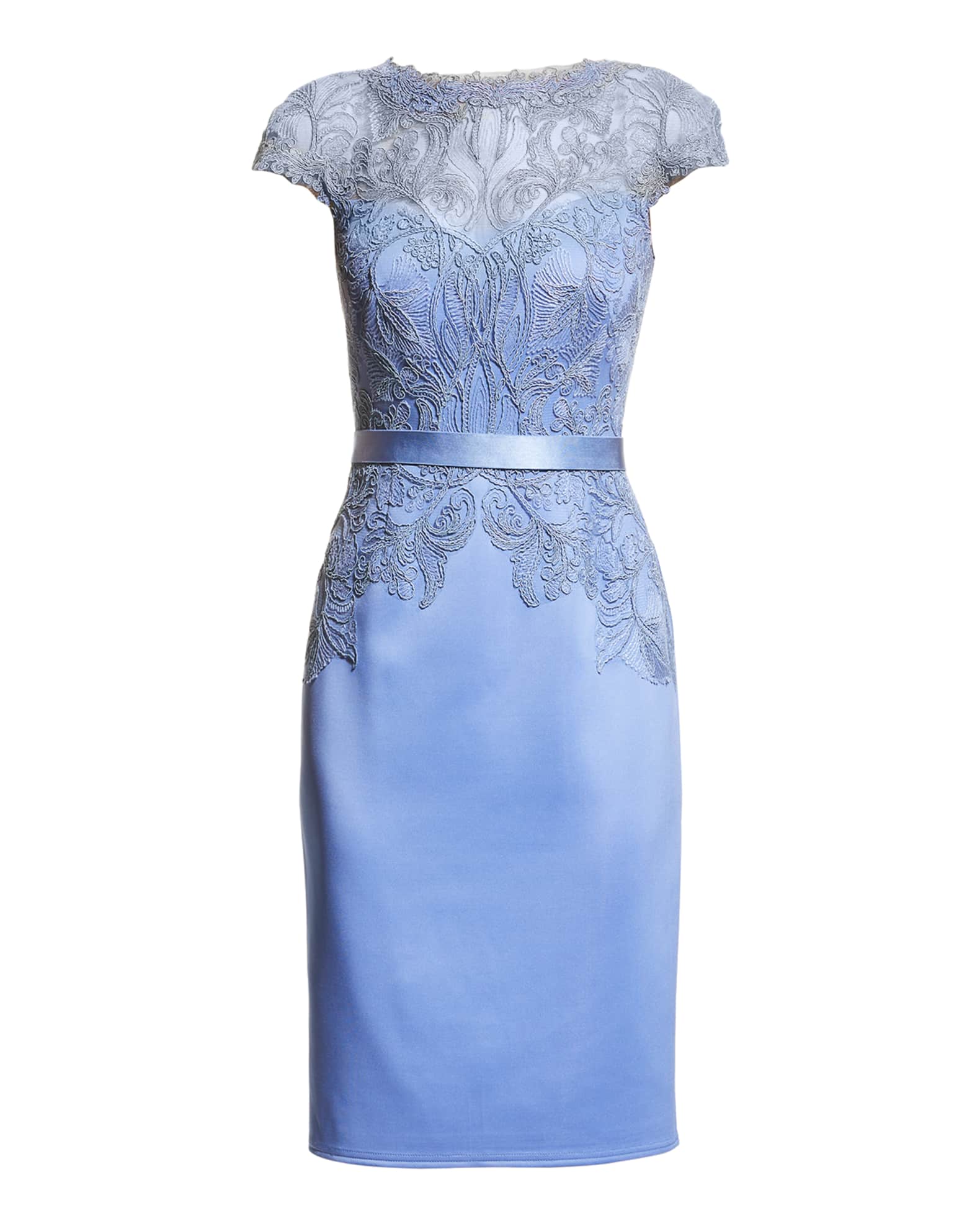 Tadashi Shoji Corded Lace CapSleeve Cocktail Dress Neiman Marcus