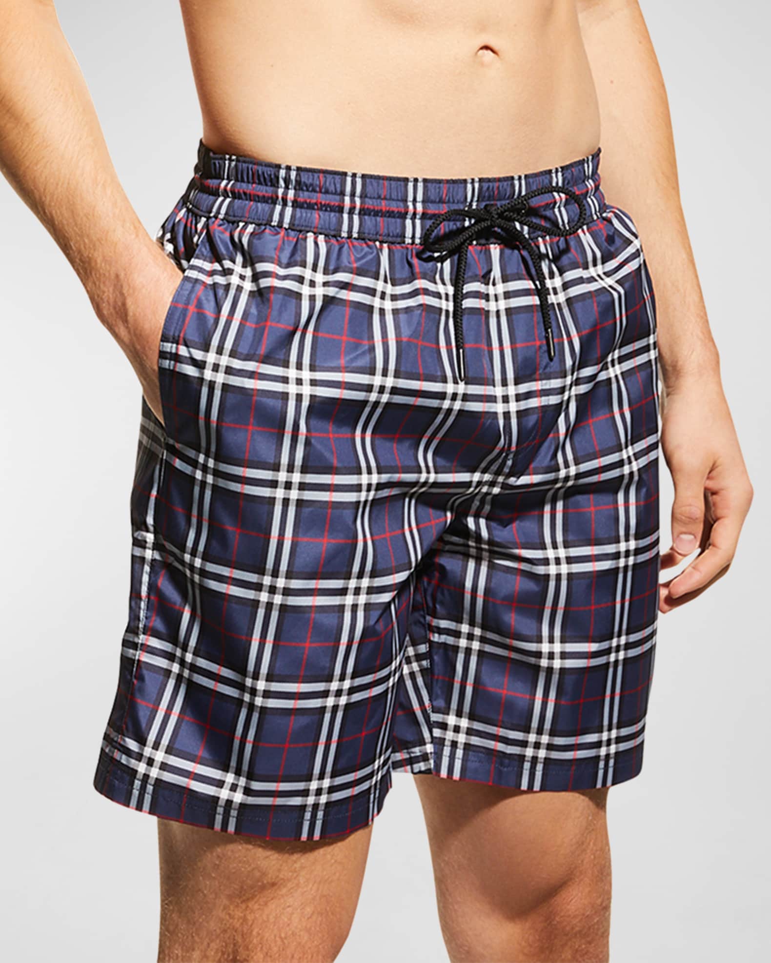 Burberry Men's Guildes Check Swim Trunks Neiman Marcus