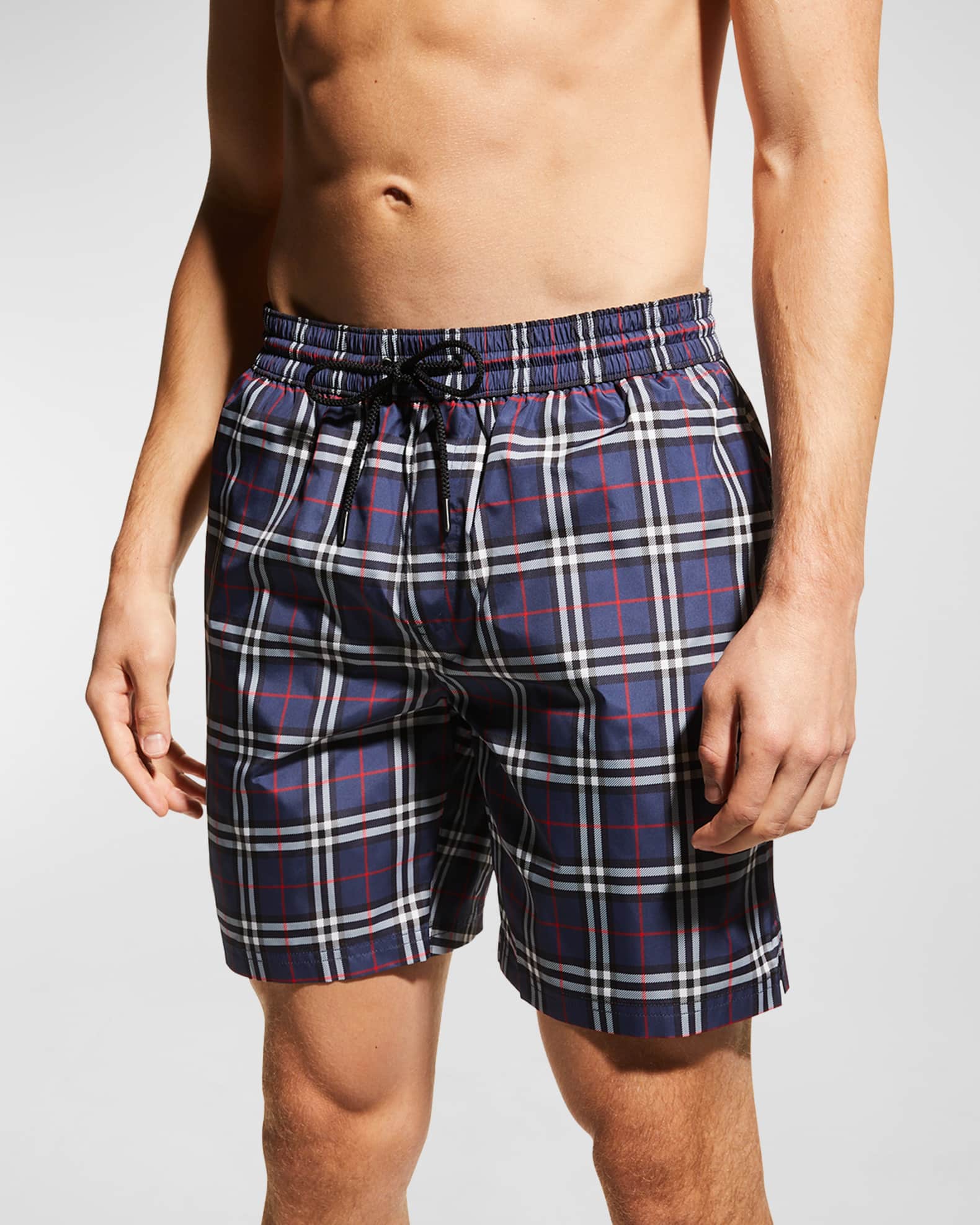 Burberry Men's Guildes Check Swim Trunks Neiman Marcus
