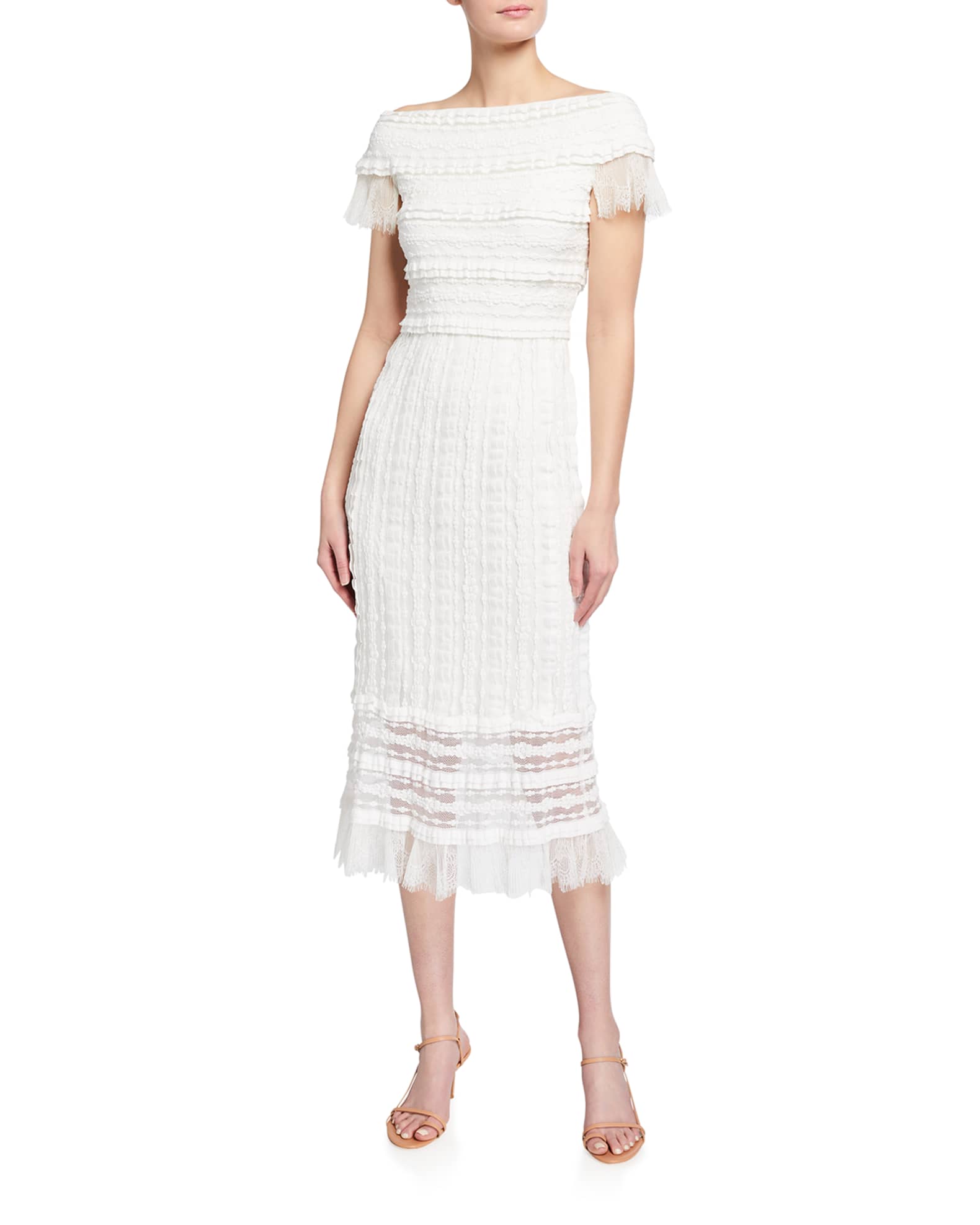 SHO OfftheShoulder LaceTextured Gauze Dress Neiman Marcus