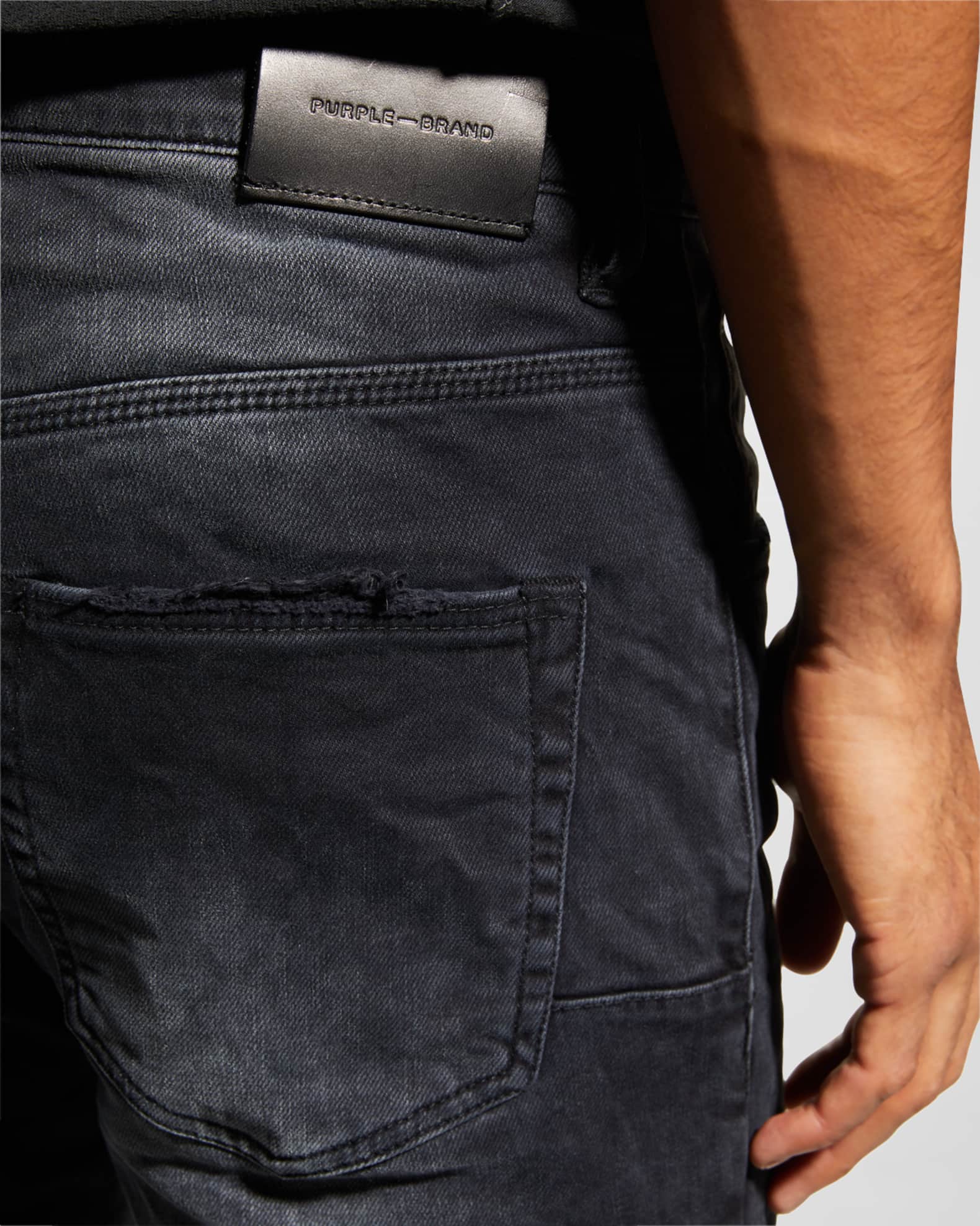PURPLE Men's P002 Black Repair Slim Jeans | Neiman Marcus