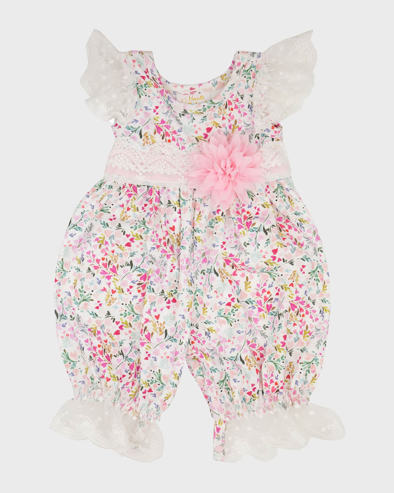Haute Baby Girl's Pinkalicious Floral Ruffle Lace Romper, Size 0-24M ...