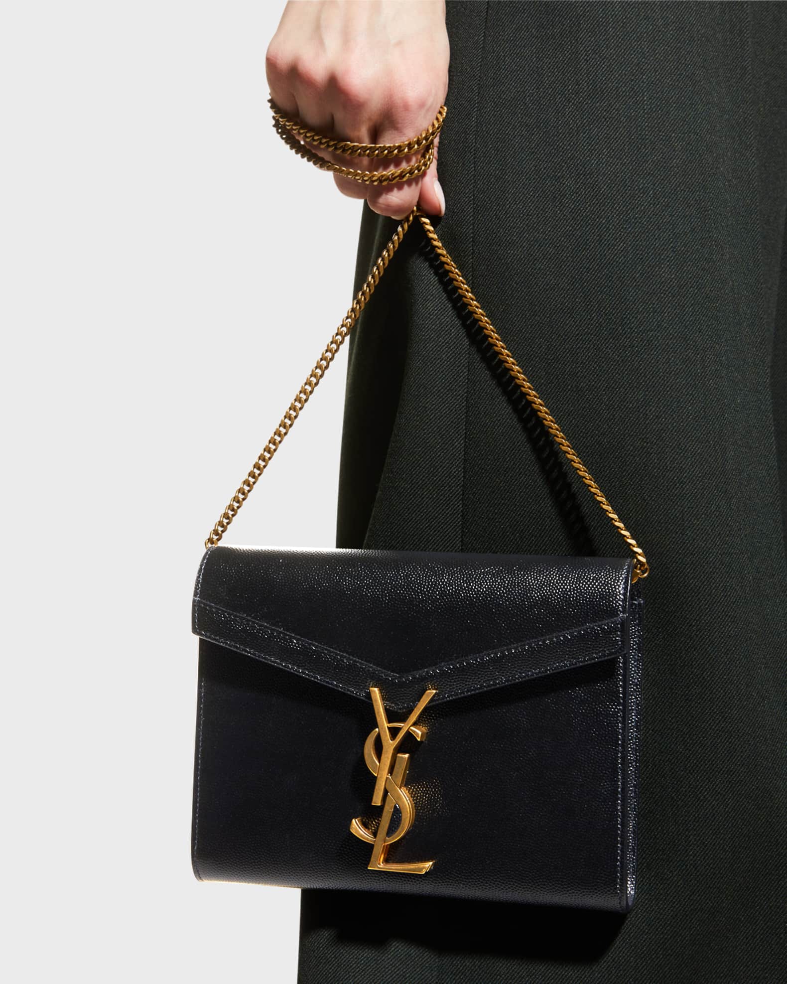 Saint Laurent Cassandra Chain Envelope Flap Bag in Black Leather