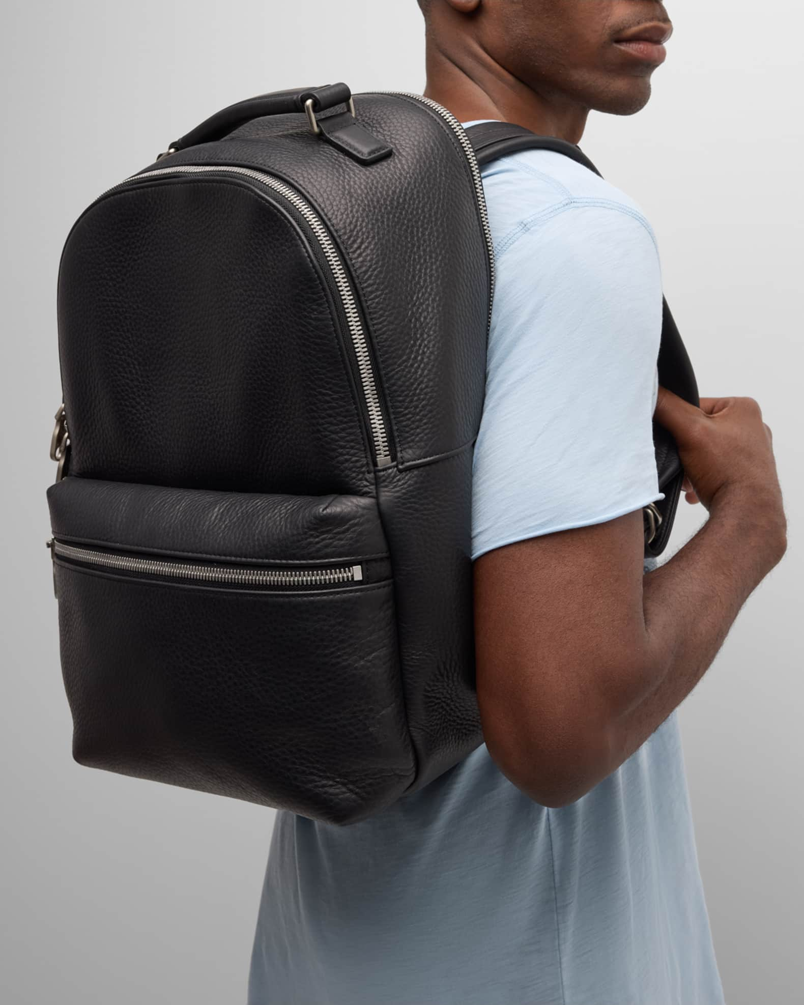 Moss | Men's Black Grained Leather Backpack