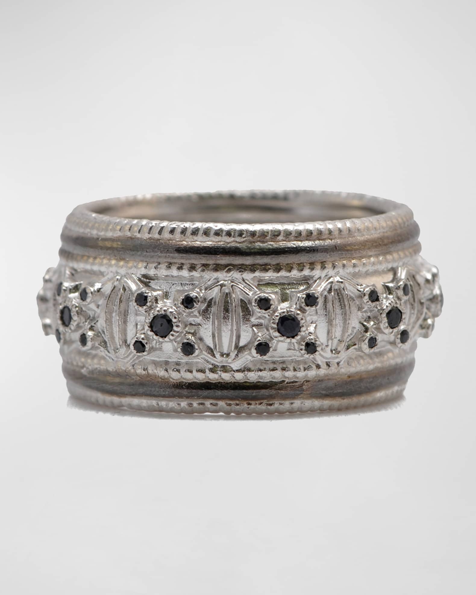 Men's Romero Wide-Band Ring w/ Black Sapphires, Size 10 0