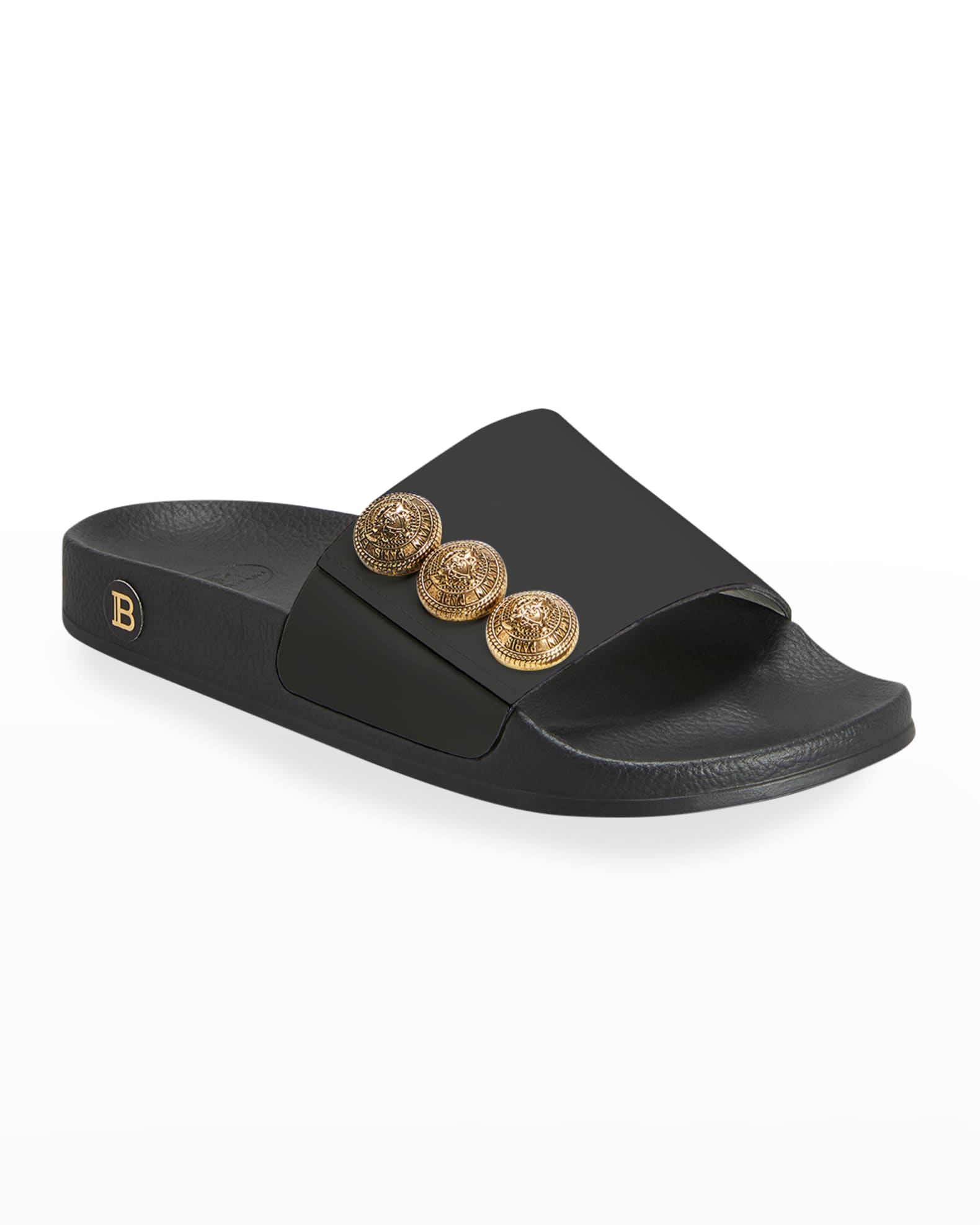 Balmain Symi Button Slide Sandals | Neiman Marcus