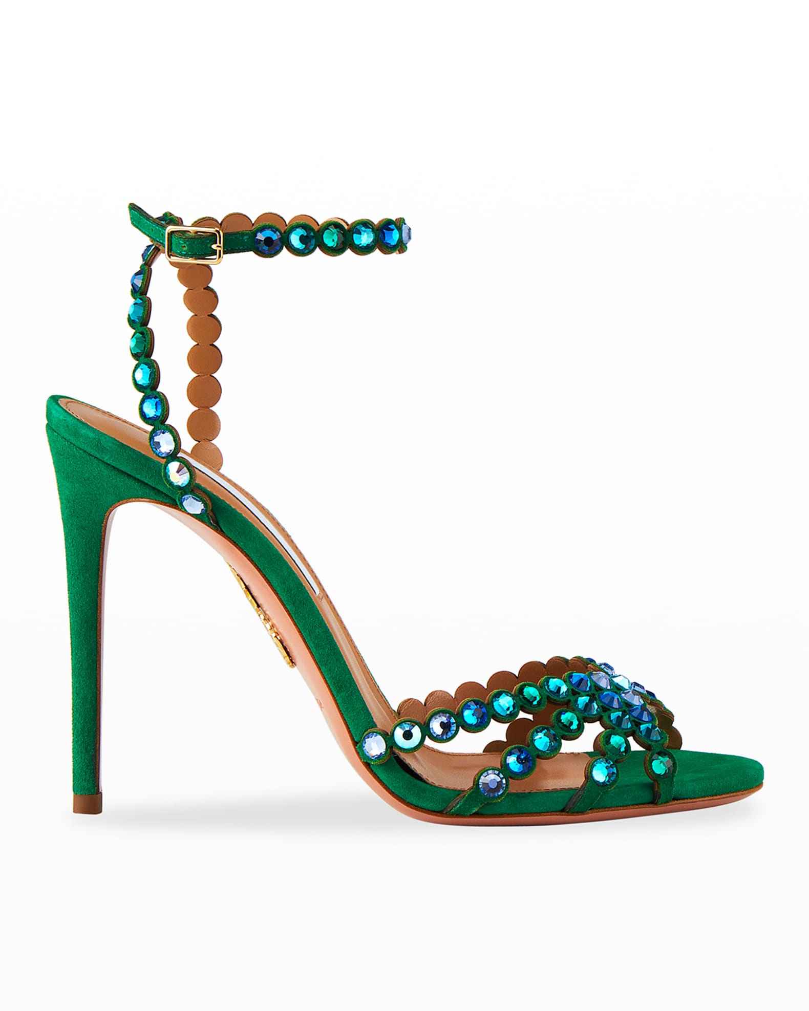 Aquazzura Tequila Crystal Suede Stiletto Sandals Neiman