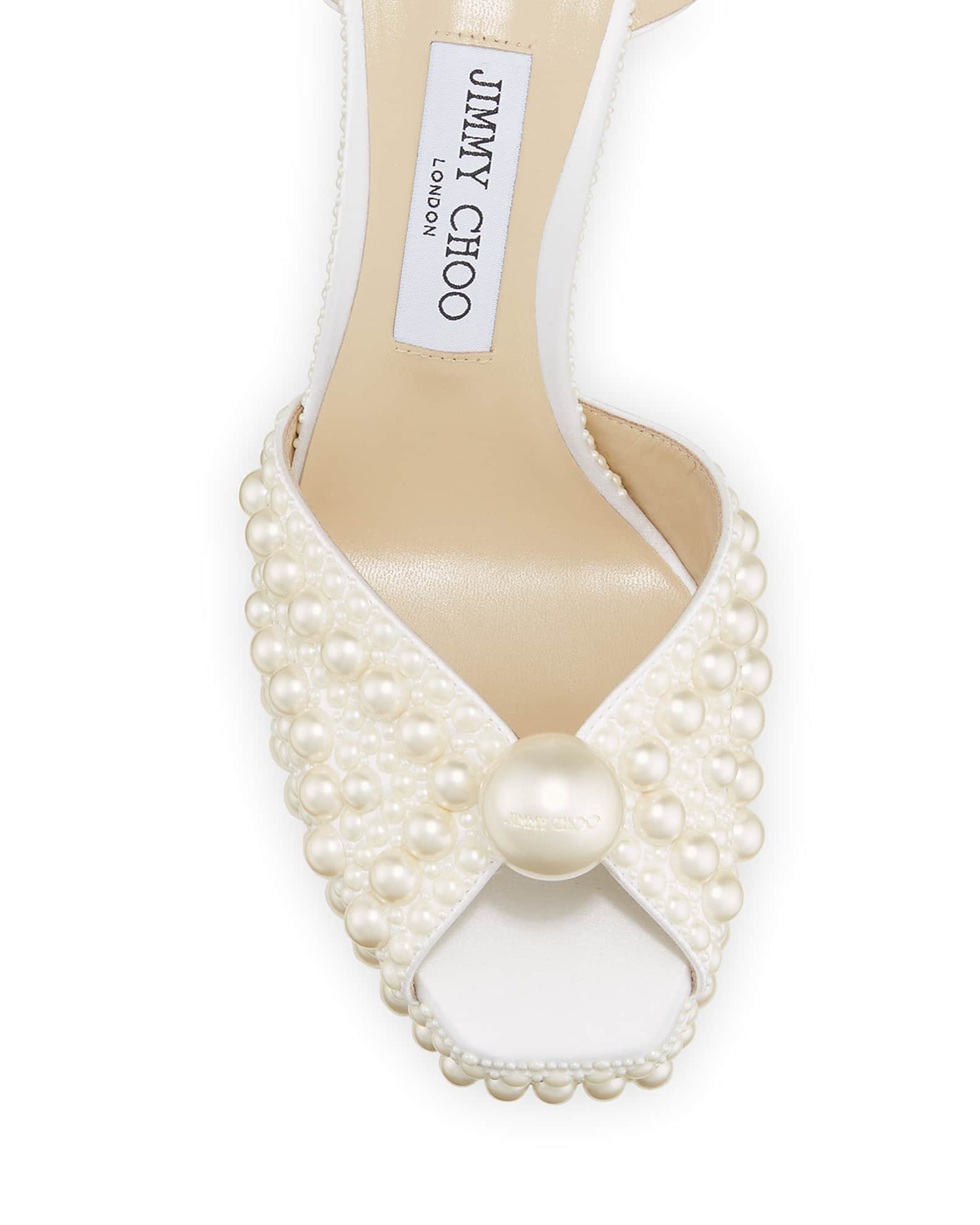 JIMMY CHOO Sacaria Pearl-Embellished Satin Platform Sandals