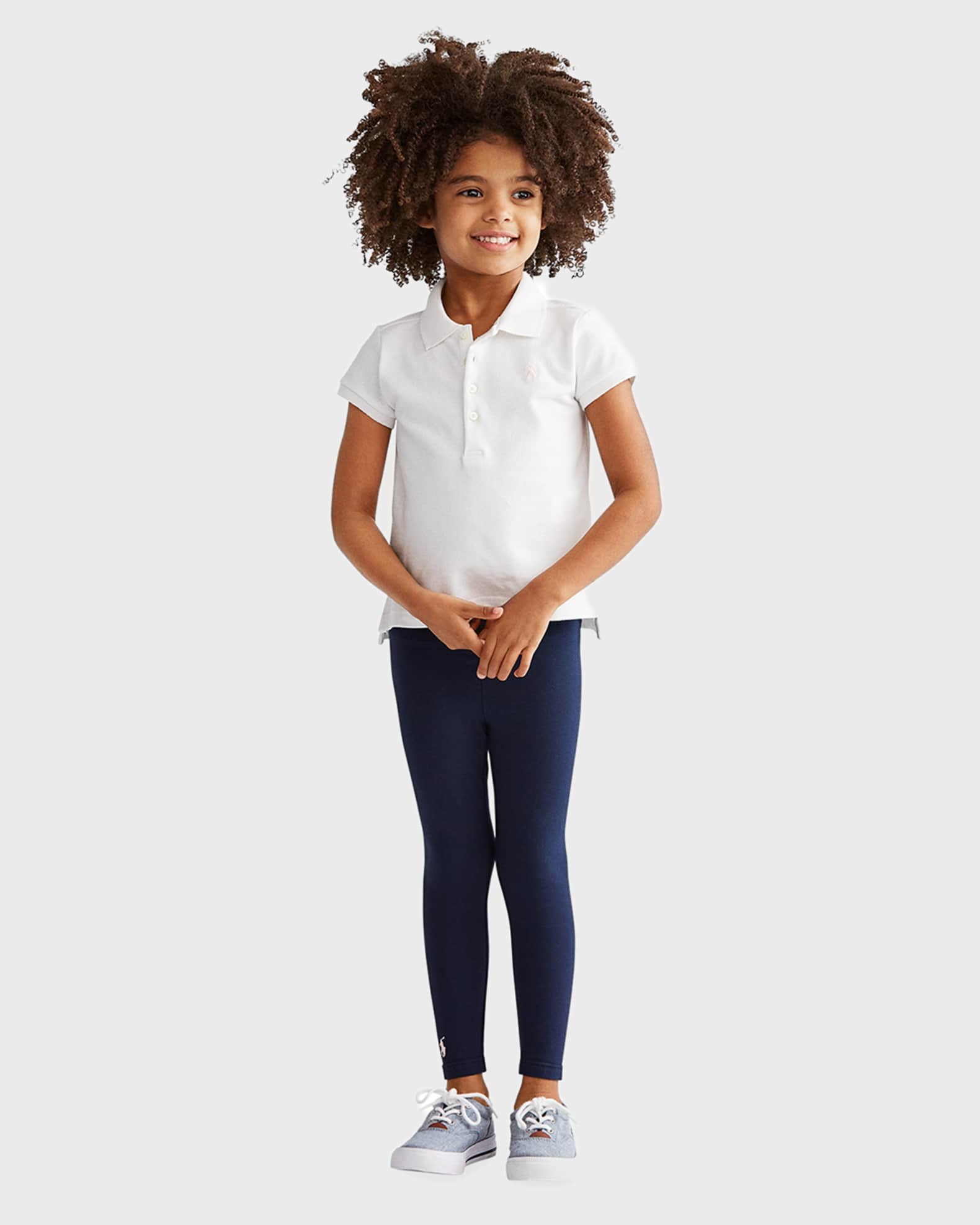 Girl's Stretch Cotton Logo Embroidered Leggings, Size 2-6X 1