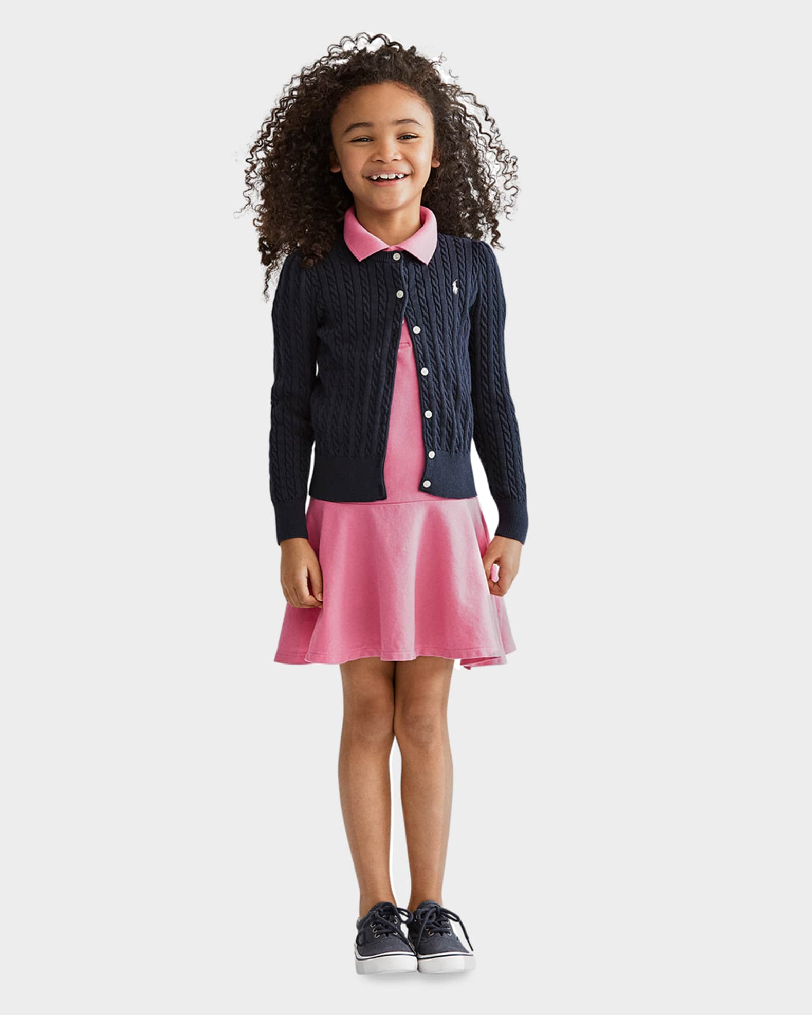 Girl's Cable-Knit Cotton Cardigan, Size 2-4 1