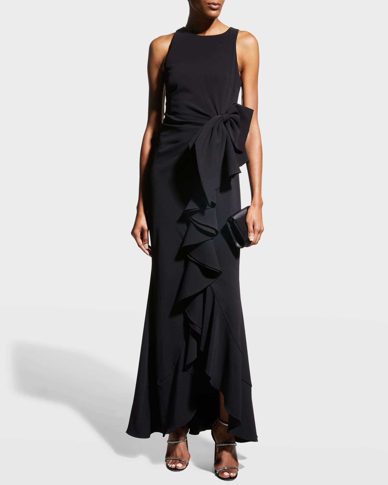 badgley mischka asymmetrical dress Badgley Mischka Scuba Ruffle Gown