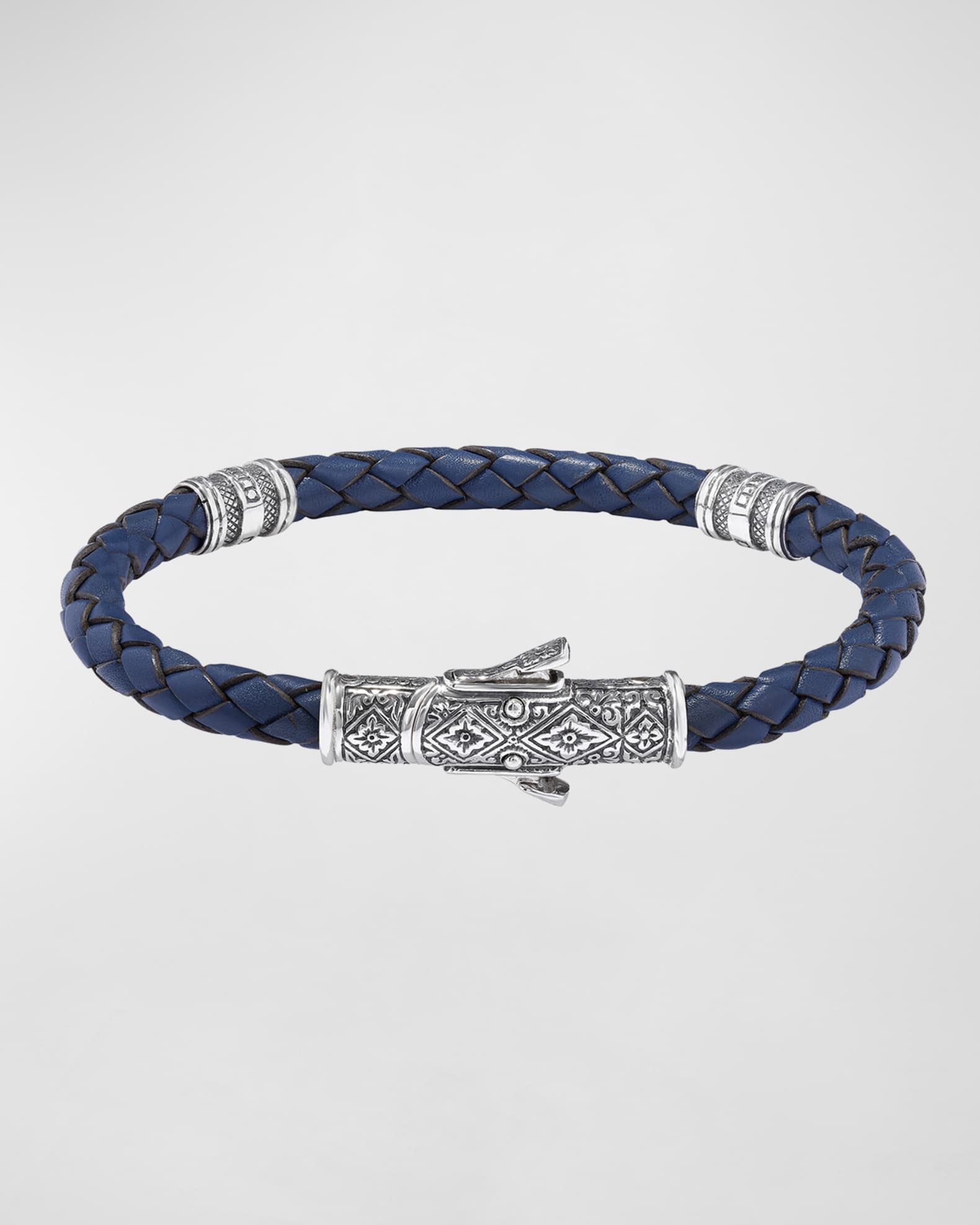 Men's Braided Leather Bracelet w/ Sterling Silver 1