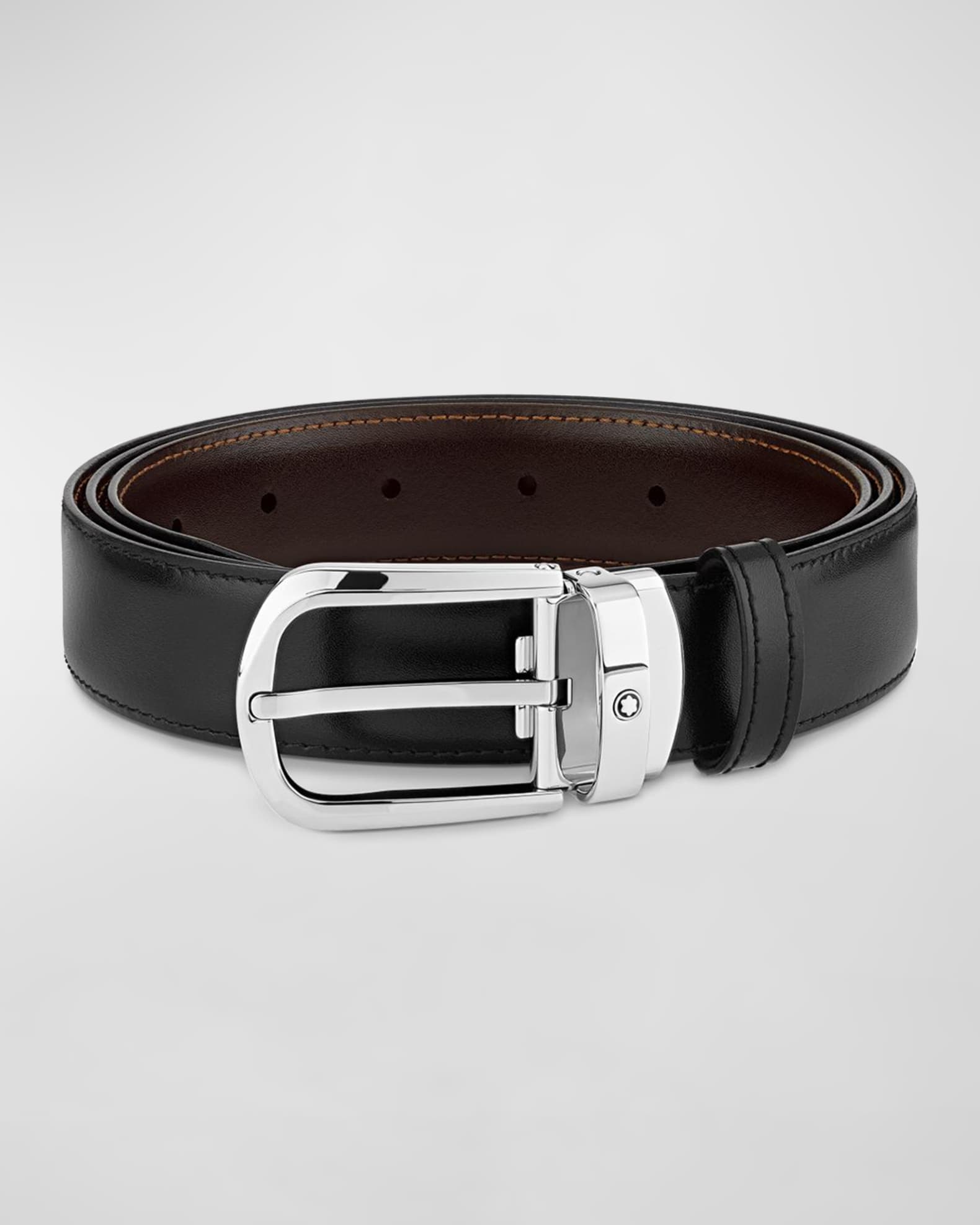 Men's Horseshoe-Buckle Reversible Leather Belt 0