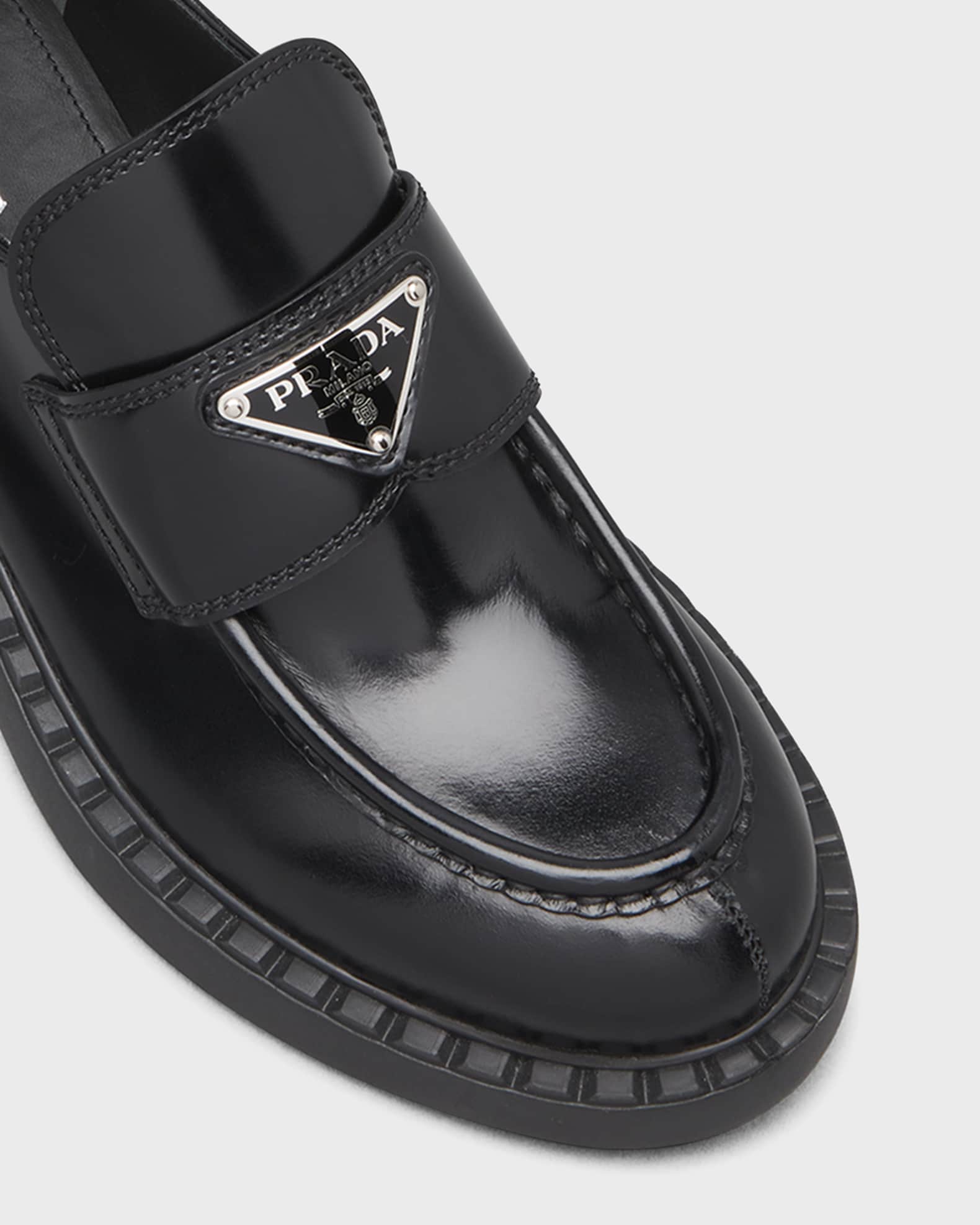 Prada Leather Triangle Logo Loafers | Neiman Marcus