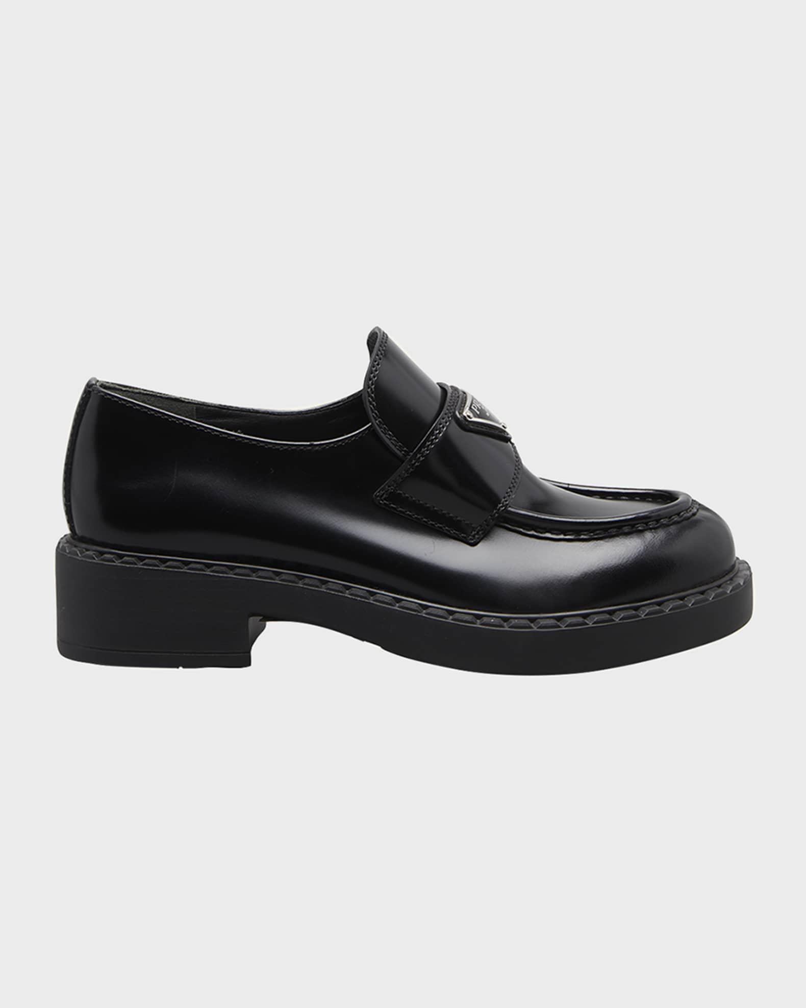 Prada Leather Triangle Logo Loafers | Neiman Marcus