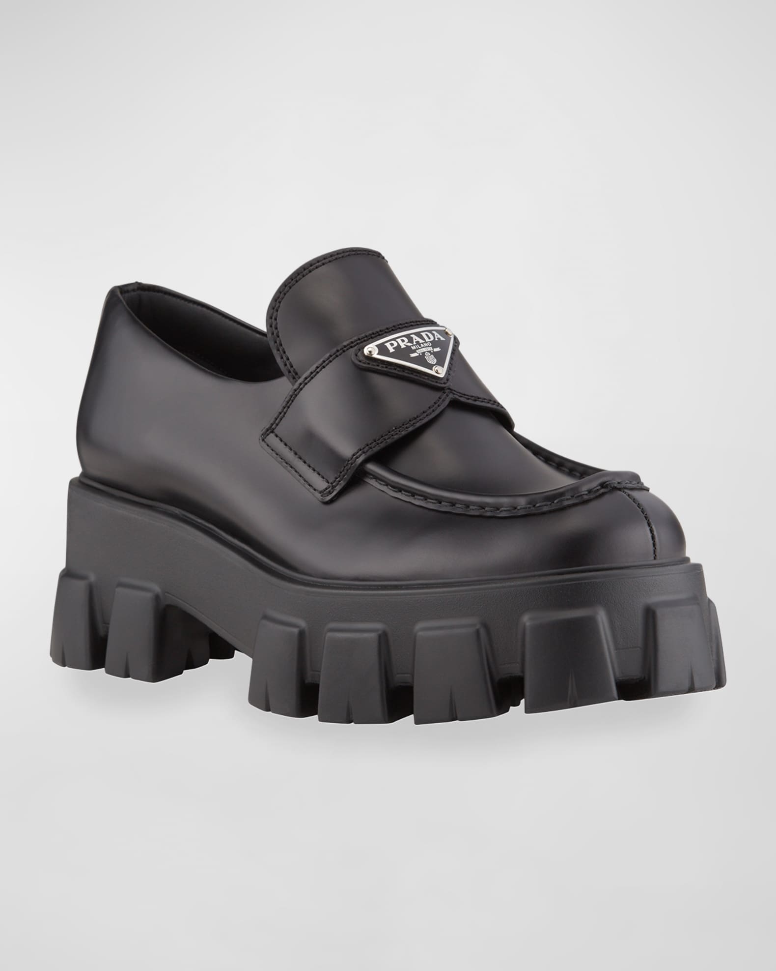 Prada - Monolith brushed leather loafers, Mytheresa