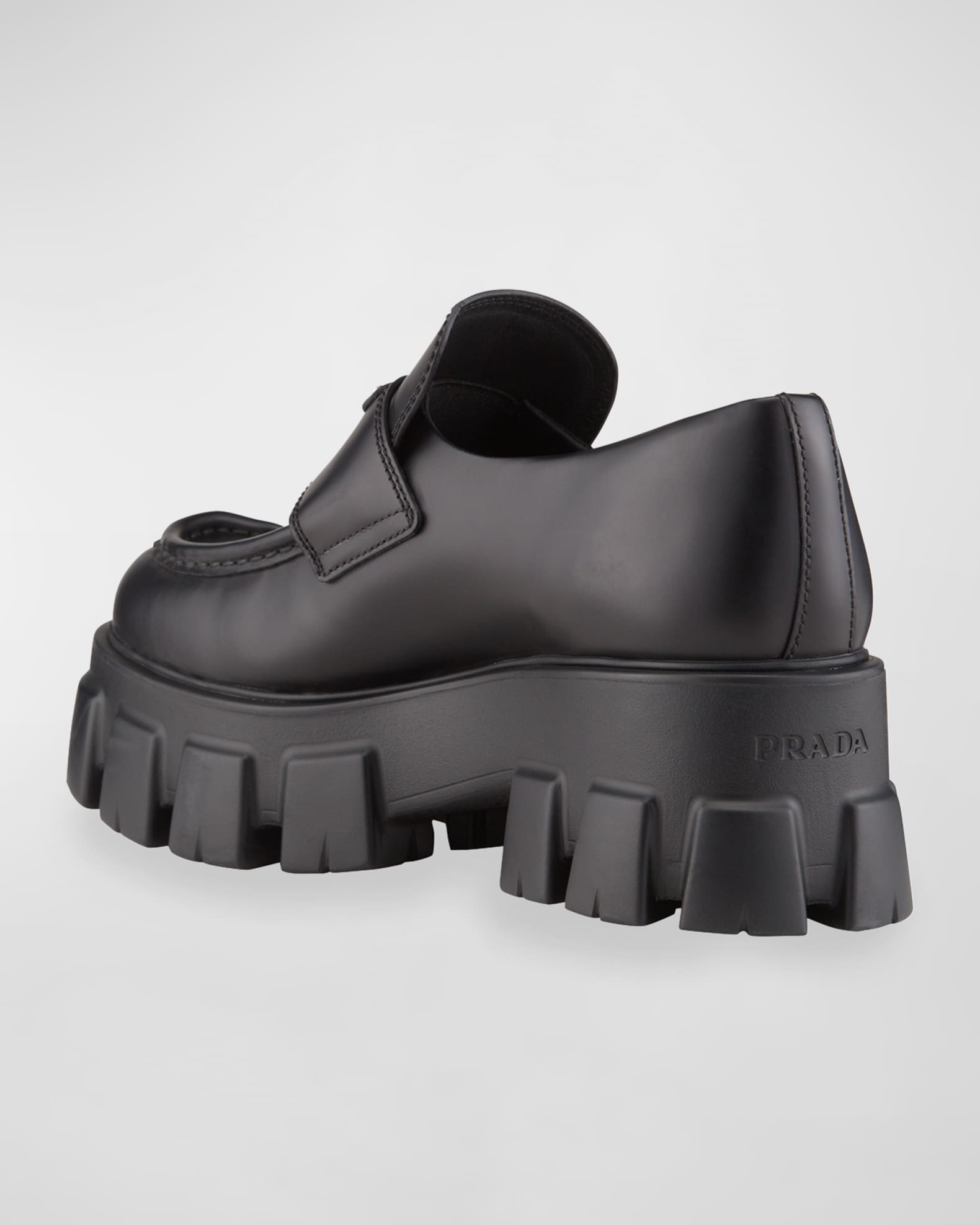Prada Monolith Leather Logo Platform Loafers Neiman Marcus