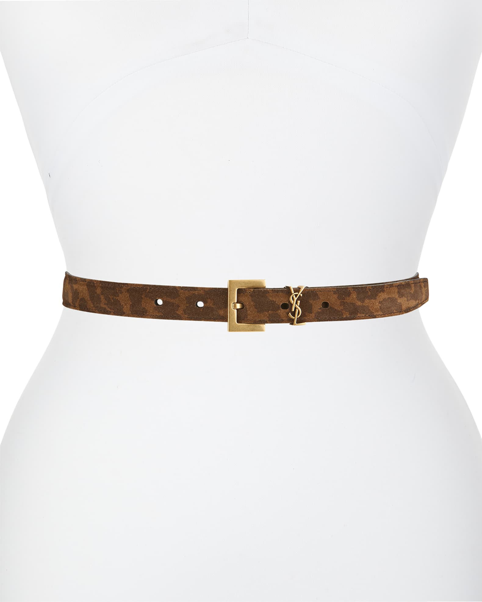 Saint Laurent Women's Ysl Brass Buckle Logo Belt