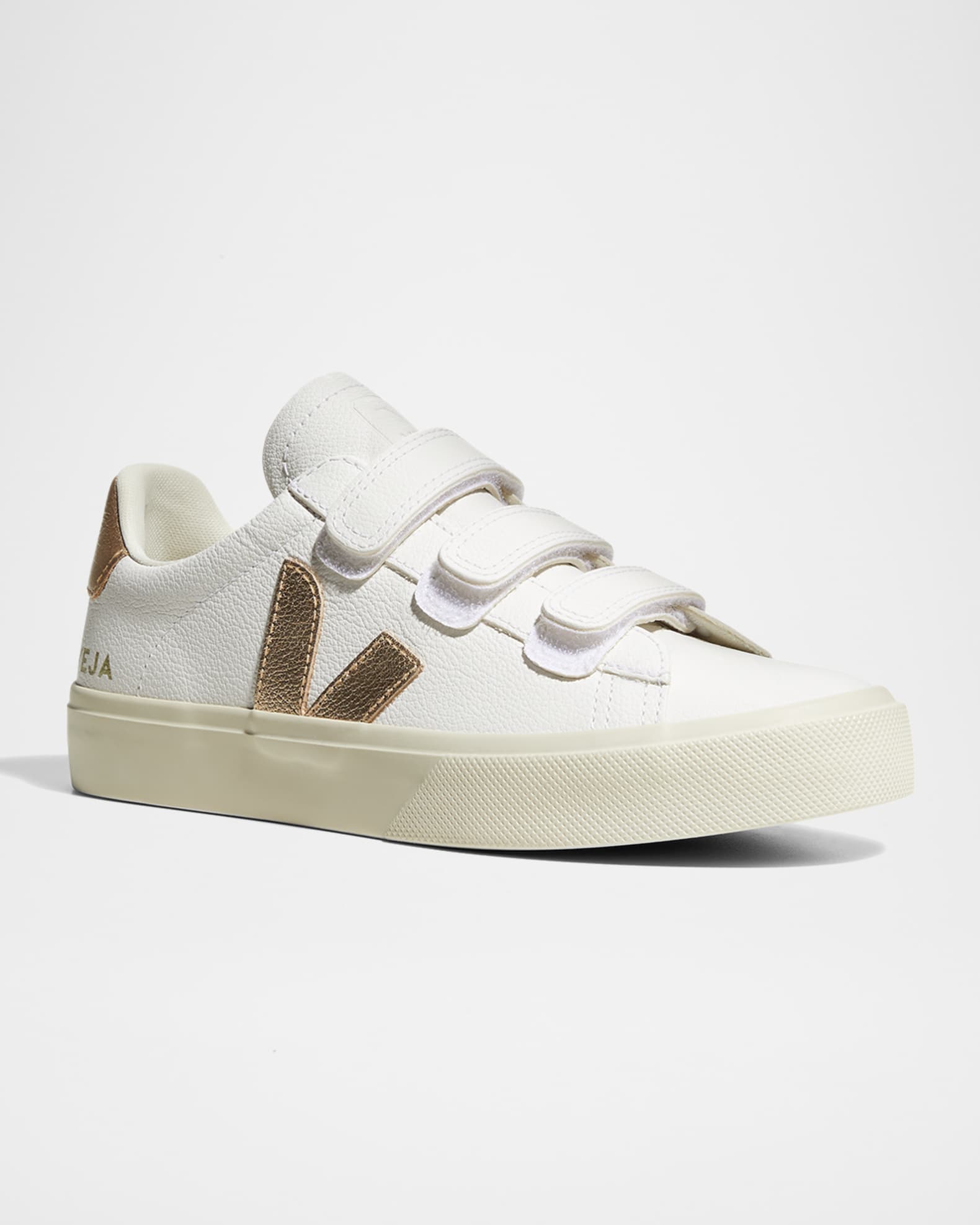 Veja 3-lock' Triple Velcro Strap Leather Sneakers in White