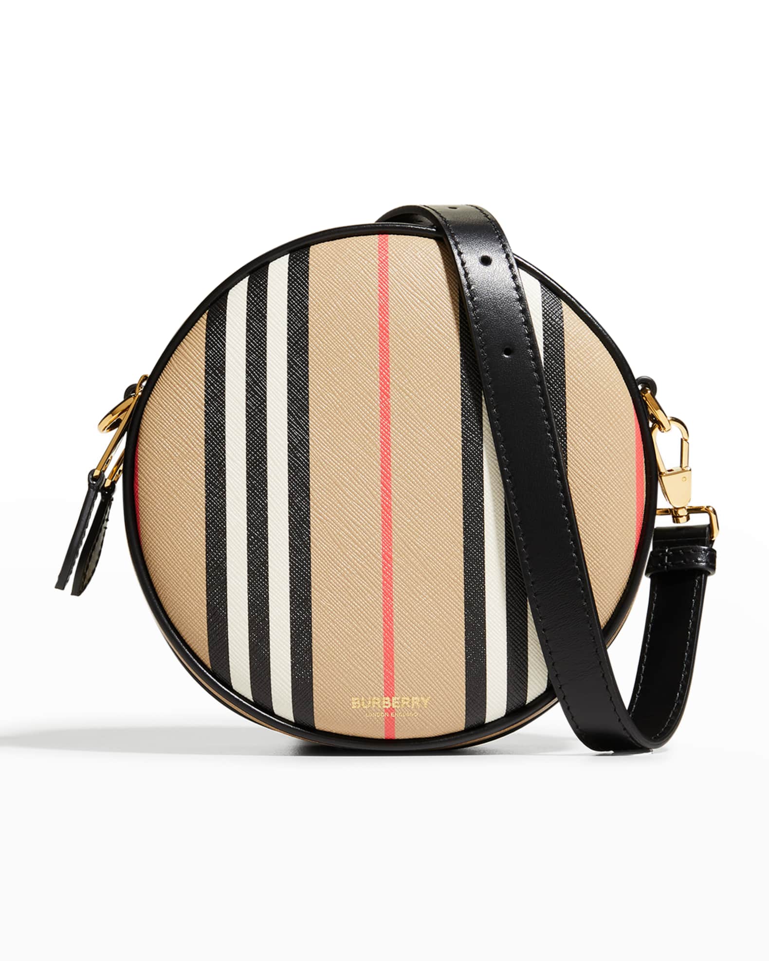 Burberry Louise Icon Stripe ECanvas Round Crossbody Bag Neiman Marcus
