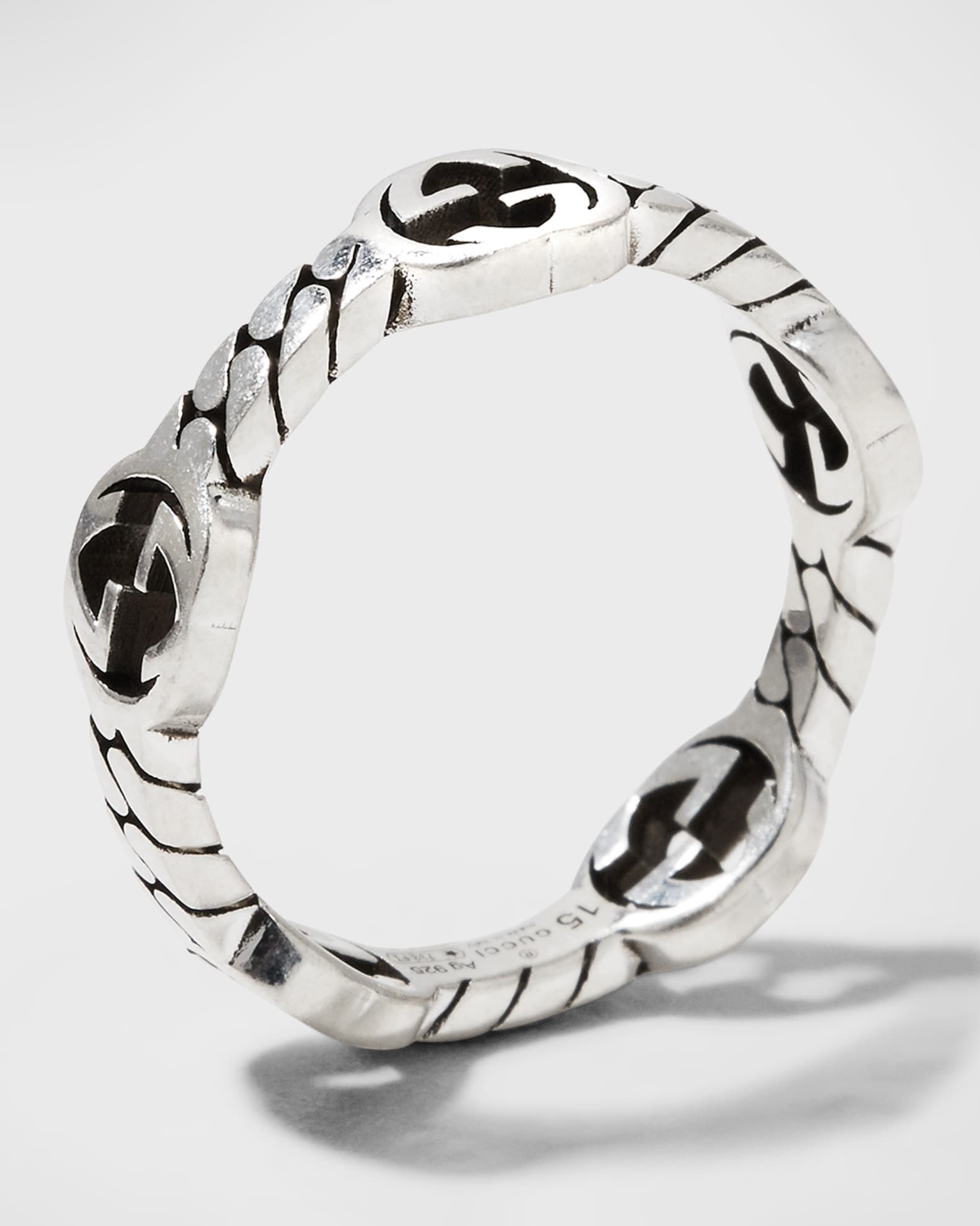 Interlocking G Sterling Silver Gourmette Ring (6.5)