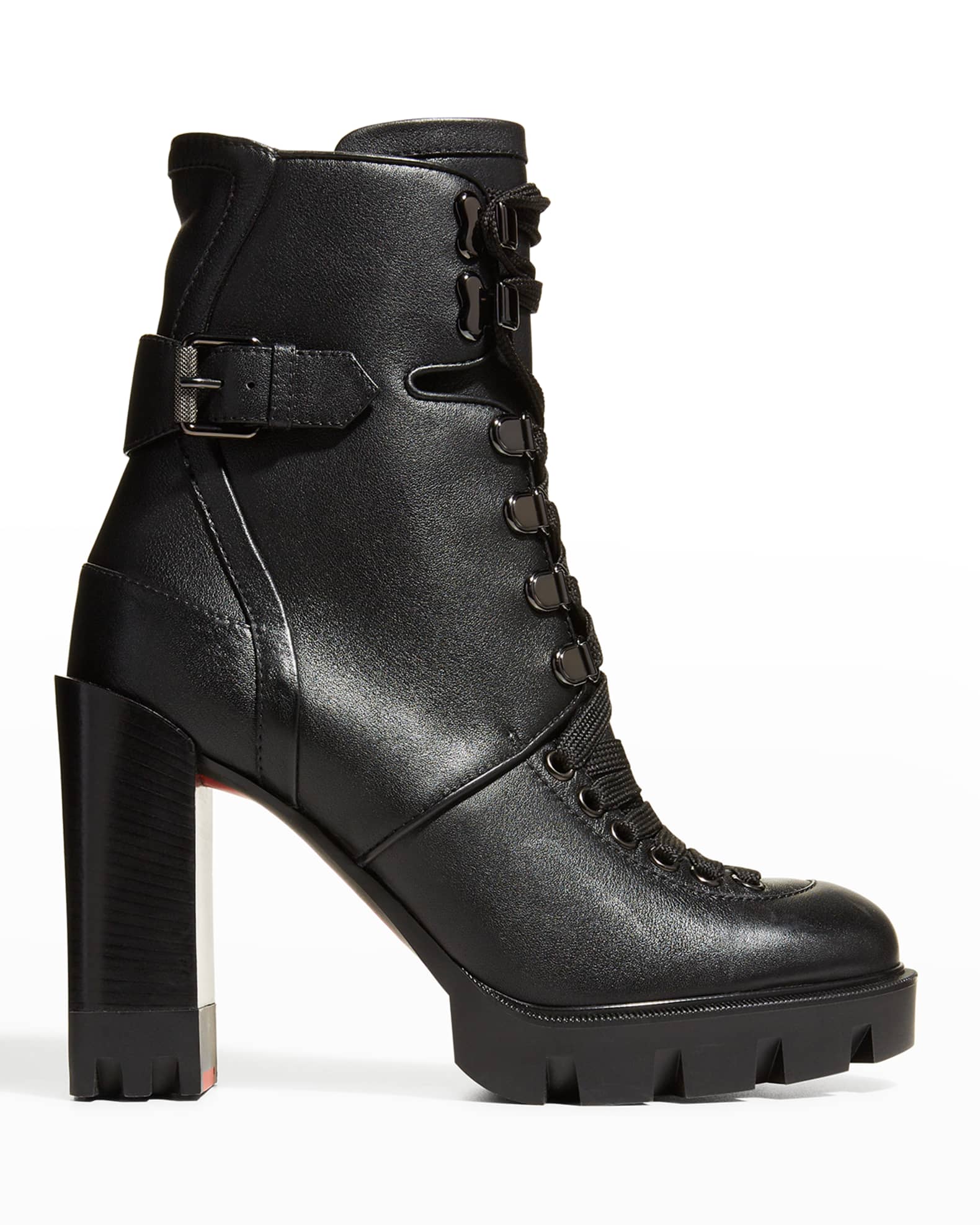 macadamia calfskin red sole biker platform booties