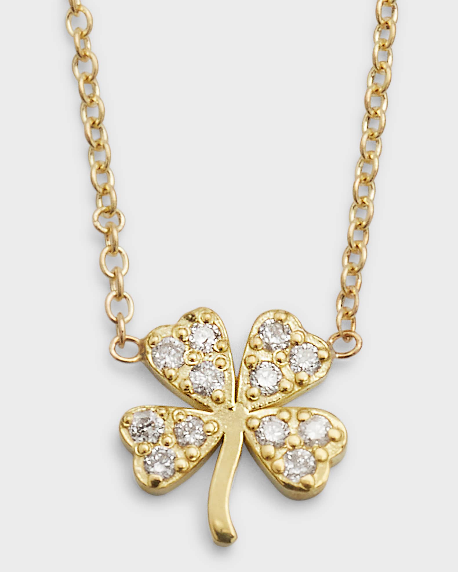 18k Mini Diamond Four-Leaf Clover Necklace 0