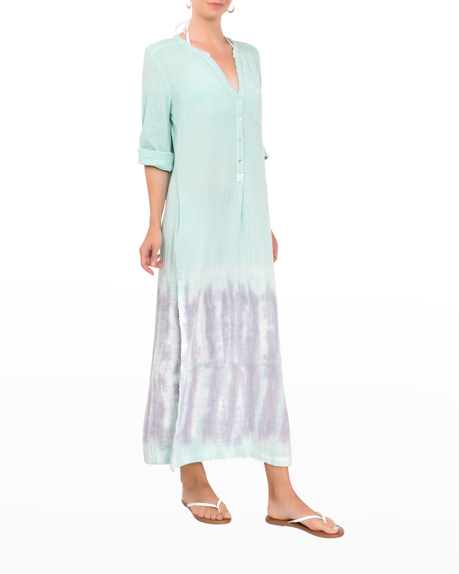 Everyday Ritual Tracy Gauze Cotton Henley Caftan Neiman Marcus
