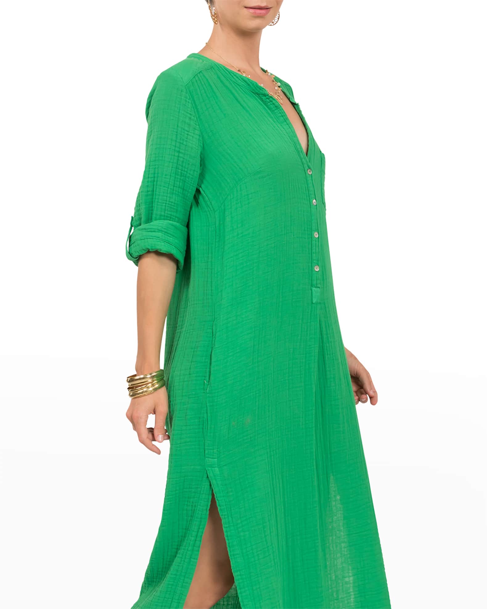 Everyday Ritual Tracy Gauze Cotton Henley Caftan Neiman Marcus