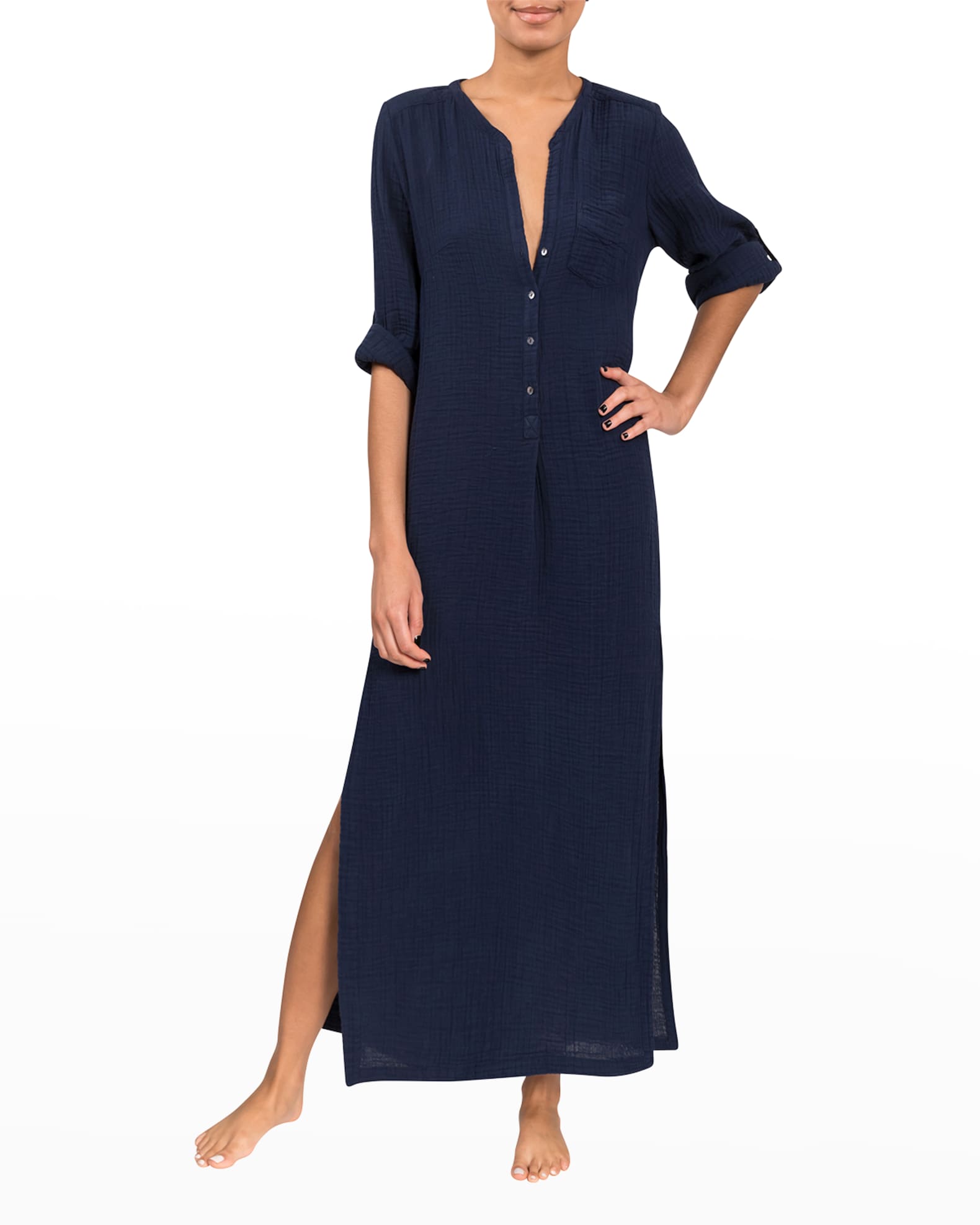 Everyday Ritual Tracy Gauze Cotton Henley Caftan Neiman Marcus