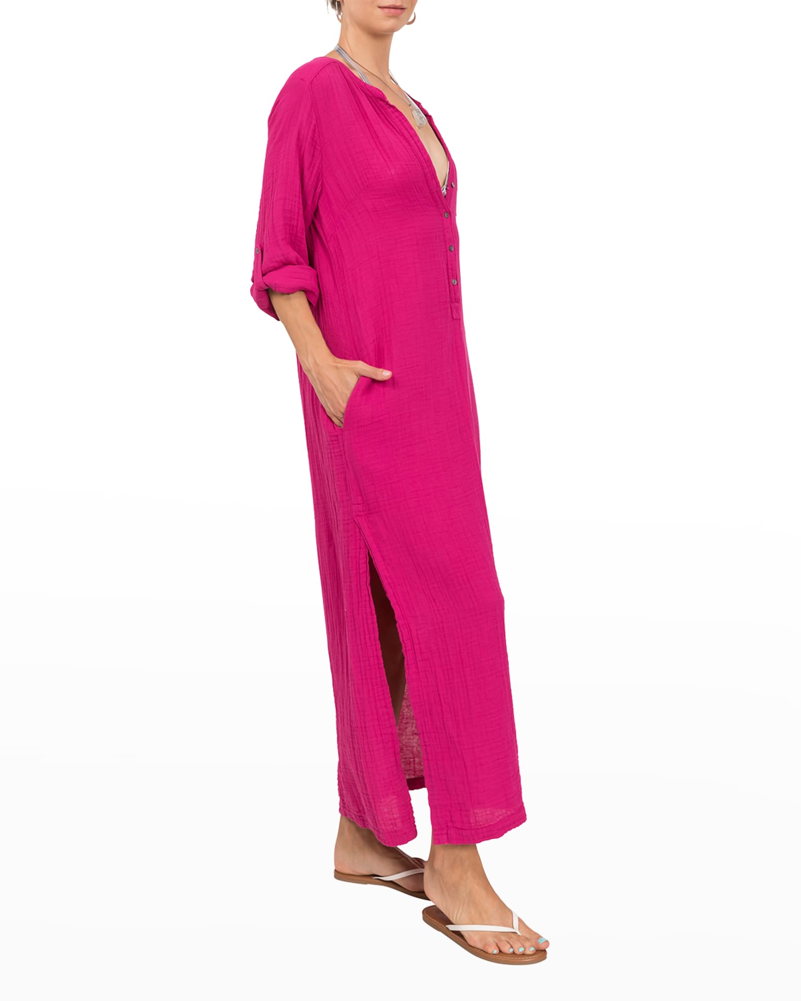 Everyday Ritual Tracy Gauze Cotton Henley Caftan Neiman Marcus