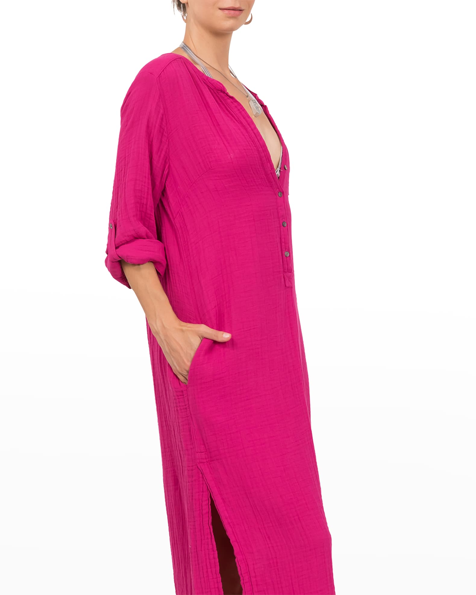 Everyday Ritual Tracy Gauze Cotton Henley Caftan Neiman Marcus