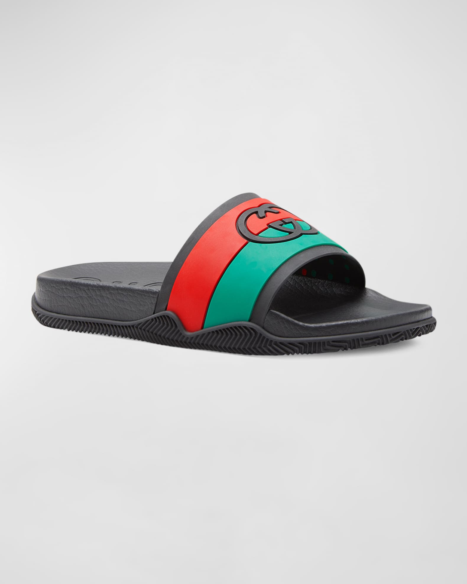 Gucci Men's Logo-Embossed Monogrammed Rubber Slides