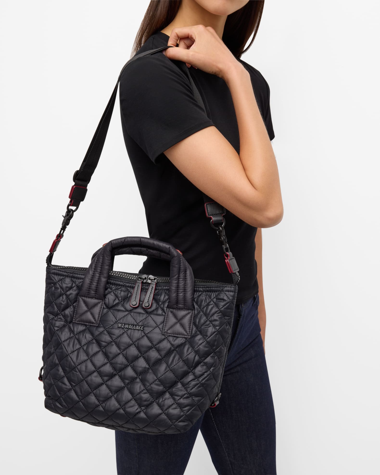 MZ WALLACE Sutton Deluxe Small Quilted Nylon Tote Bag Black Neiman Marcus
