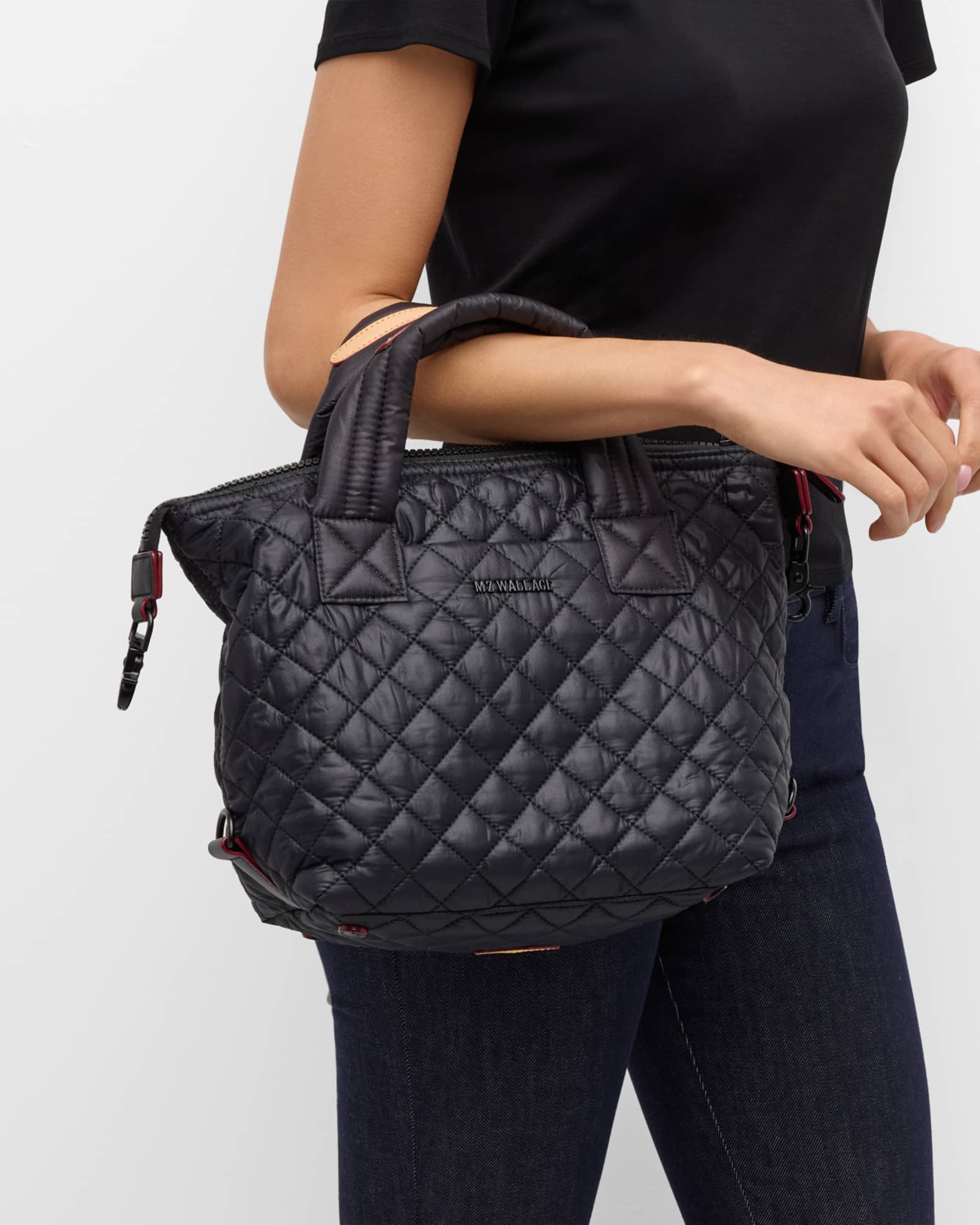 MZ WALLACE Sutton Deluxe Small Quilted Nylon Tote Bag, Black
