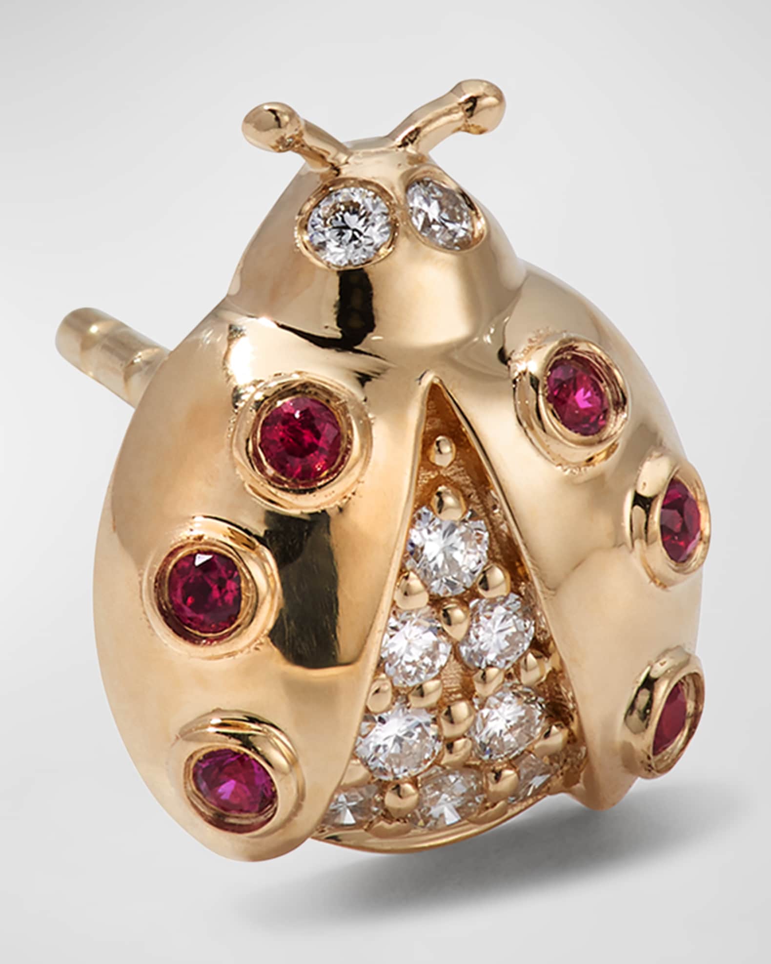 14k Gold Ruby Diamond Ladybug Single Stud Earring 0