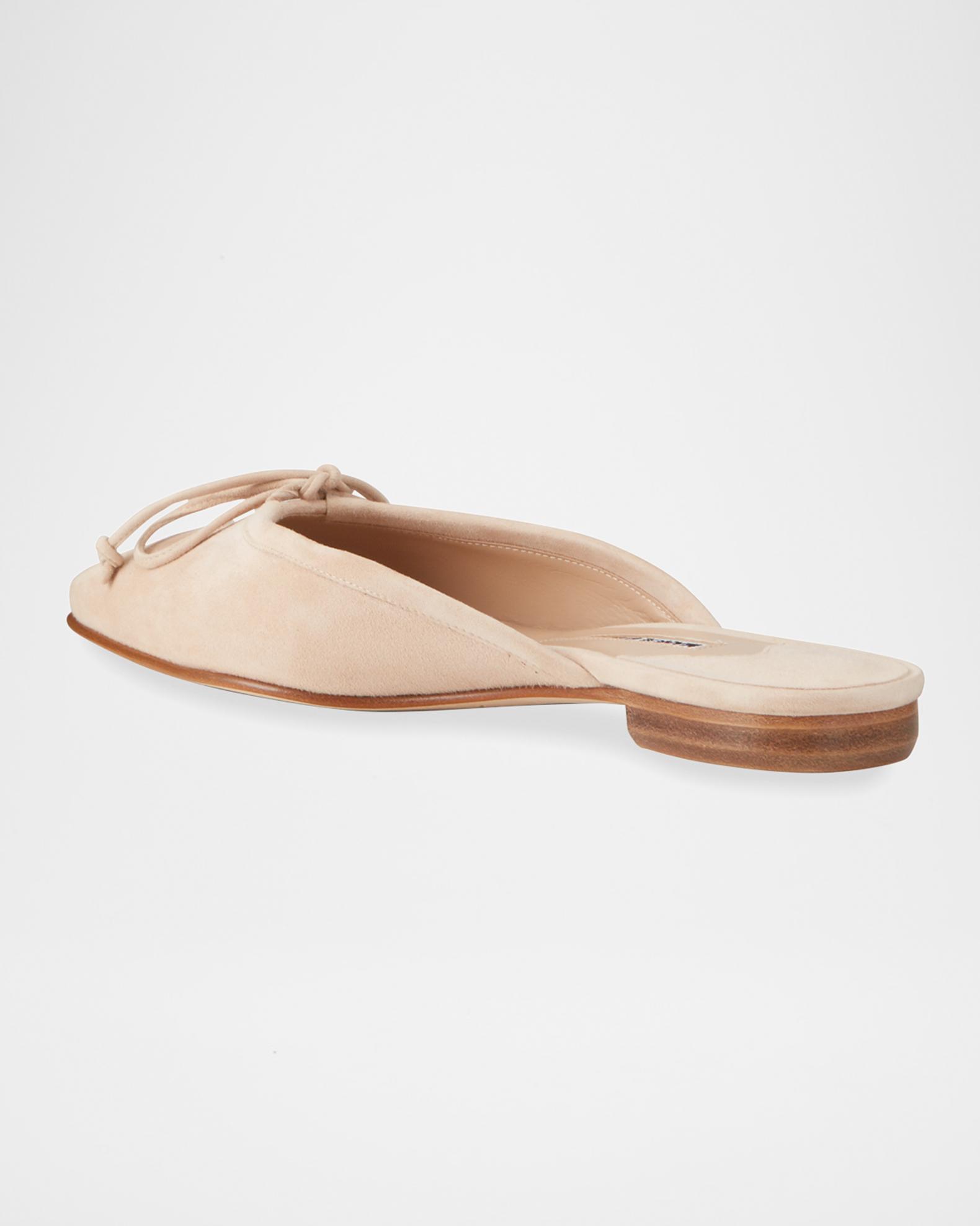 Manolo Blahnik Ballerimu Suede Bow Ballerina Flat Mules | Neiman
