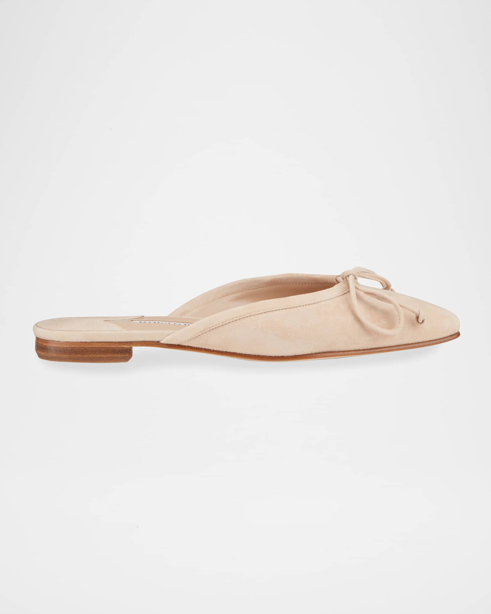 Manolo Blahnik Ballerimu Suede Bow Ballerina Flat Mules | Neiman