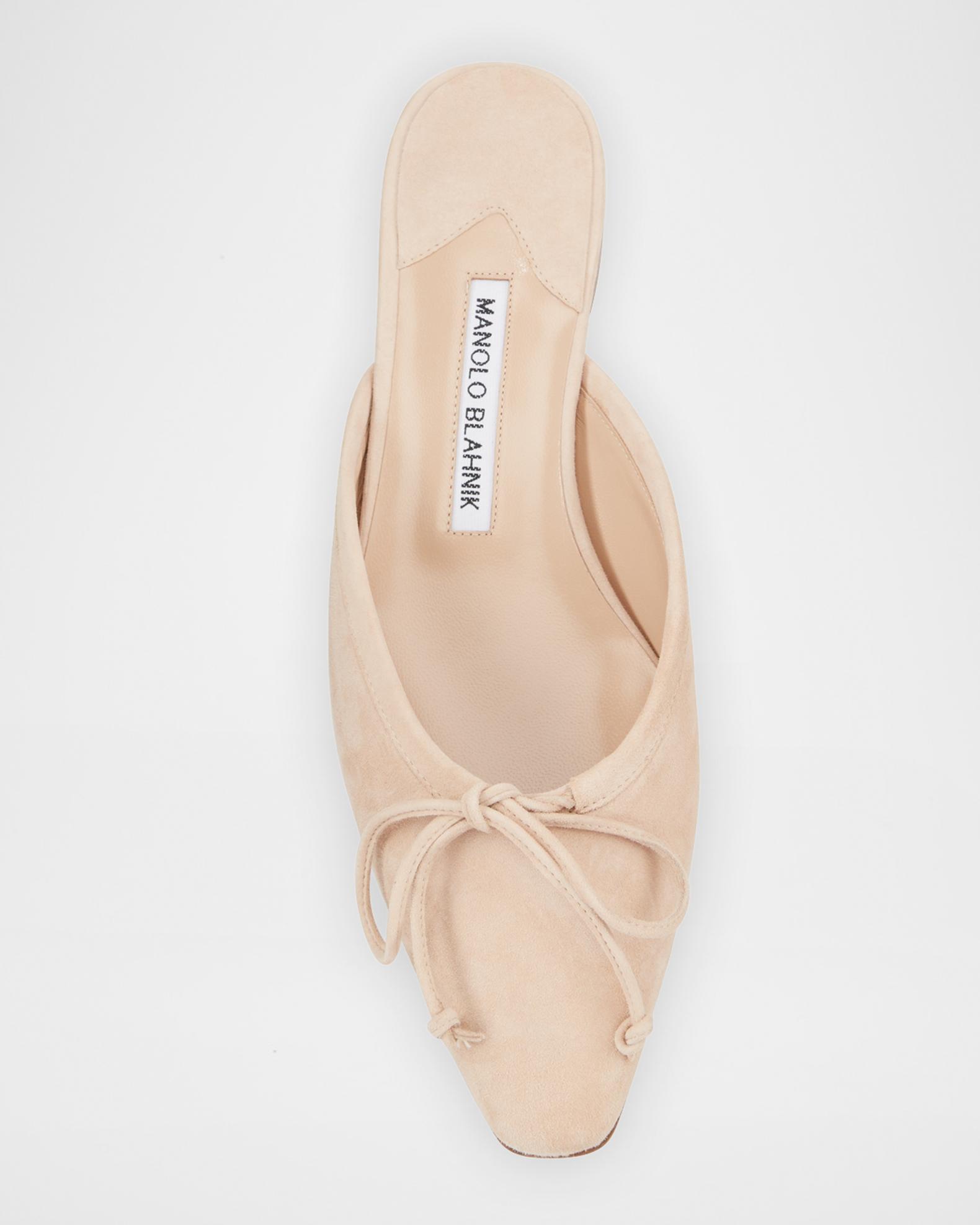 Manolo Blahnik Ballerimu Suede Bow Ballerina Flat Mules | Neiman