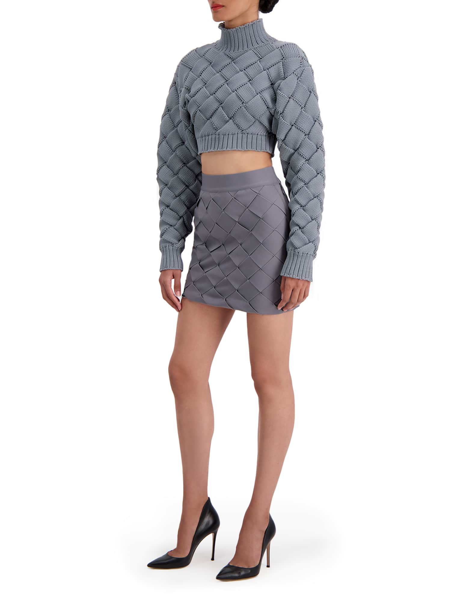 Woven Long-Sleeve Crop Top 1